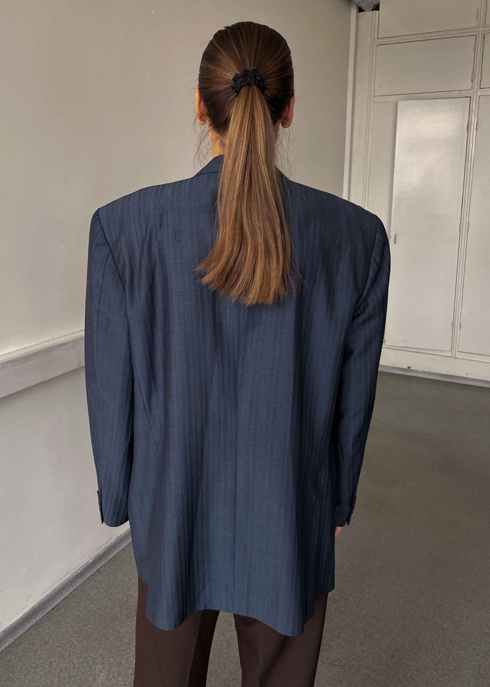 Vintage Blue Striped Oversized Blazer