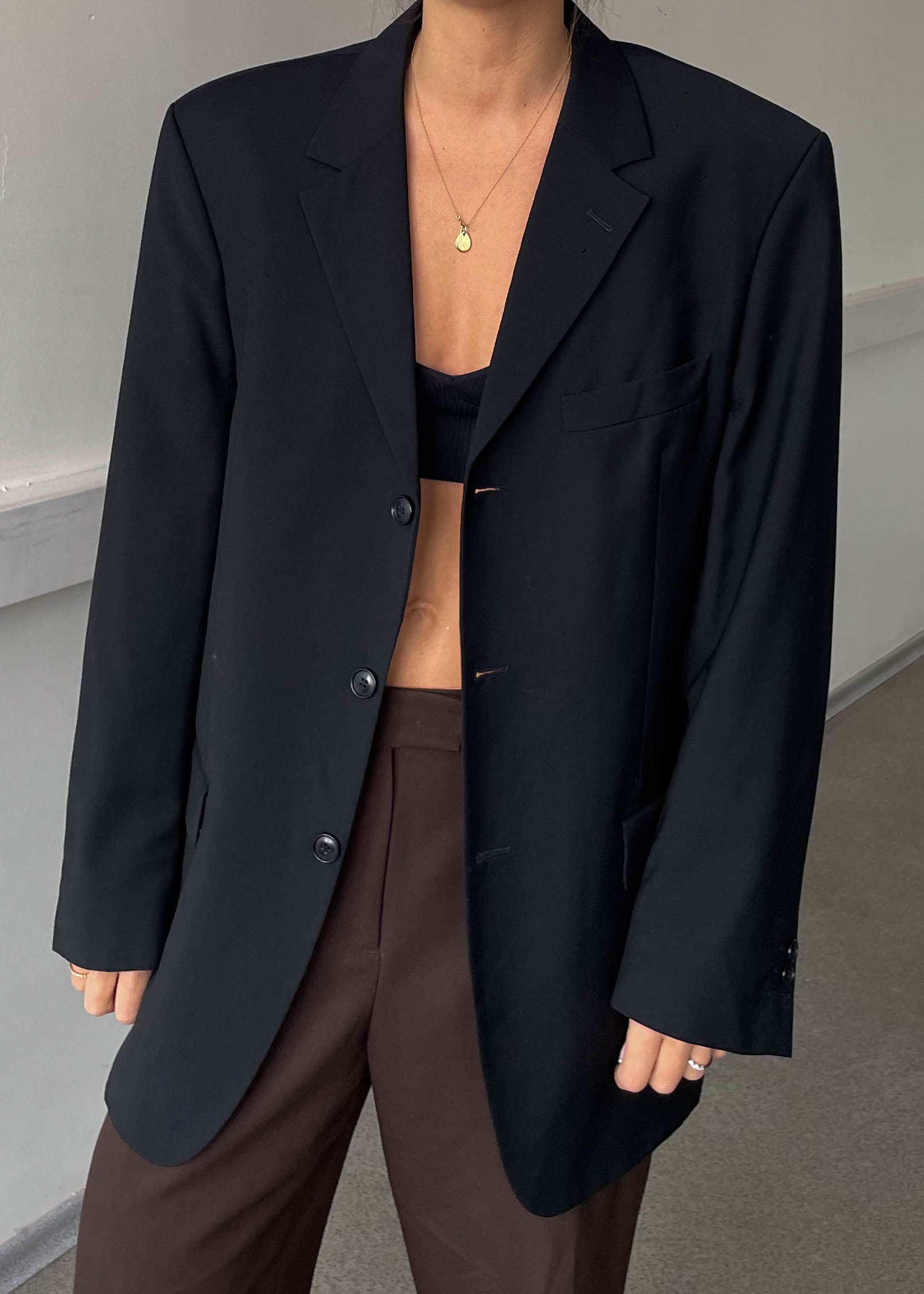 Vintage Black 100% WOOL Oversized Blazer