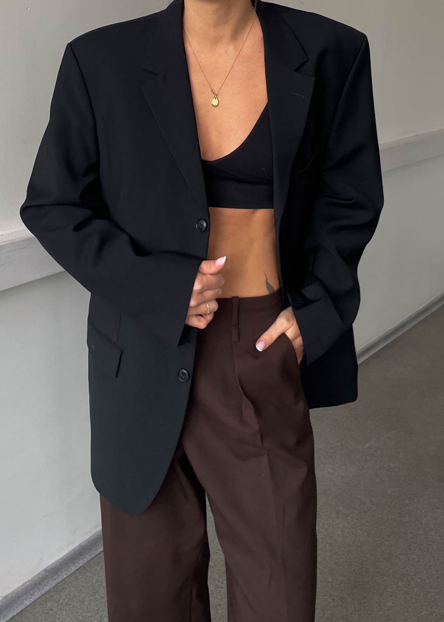 Vintage Black 100% WOOL Oversized Blazer