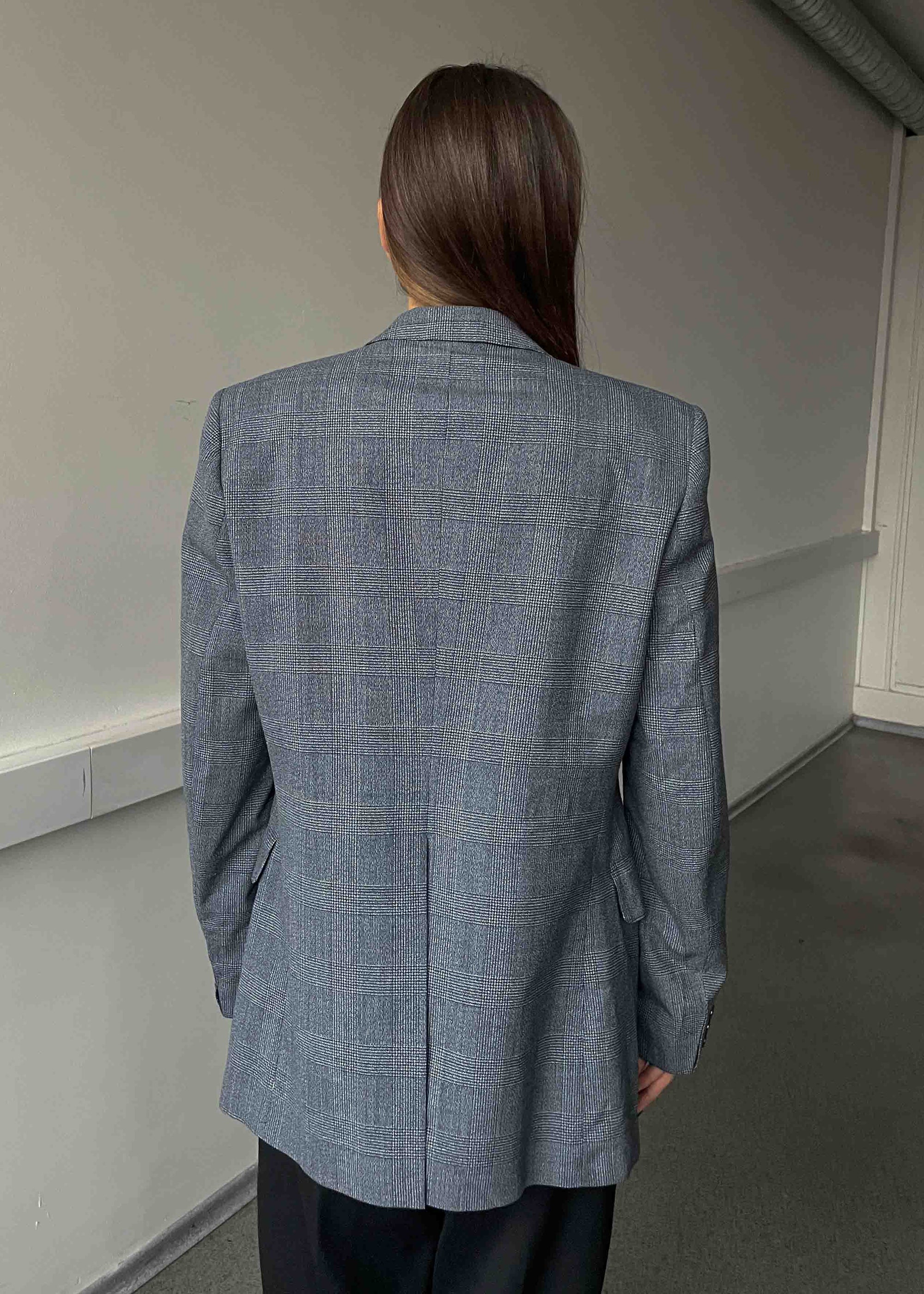 Vintage Light Blue Checked Oversized Blazer