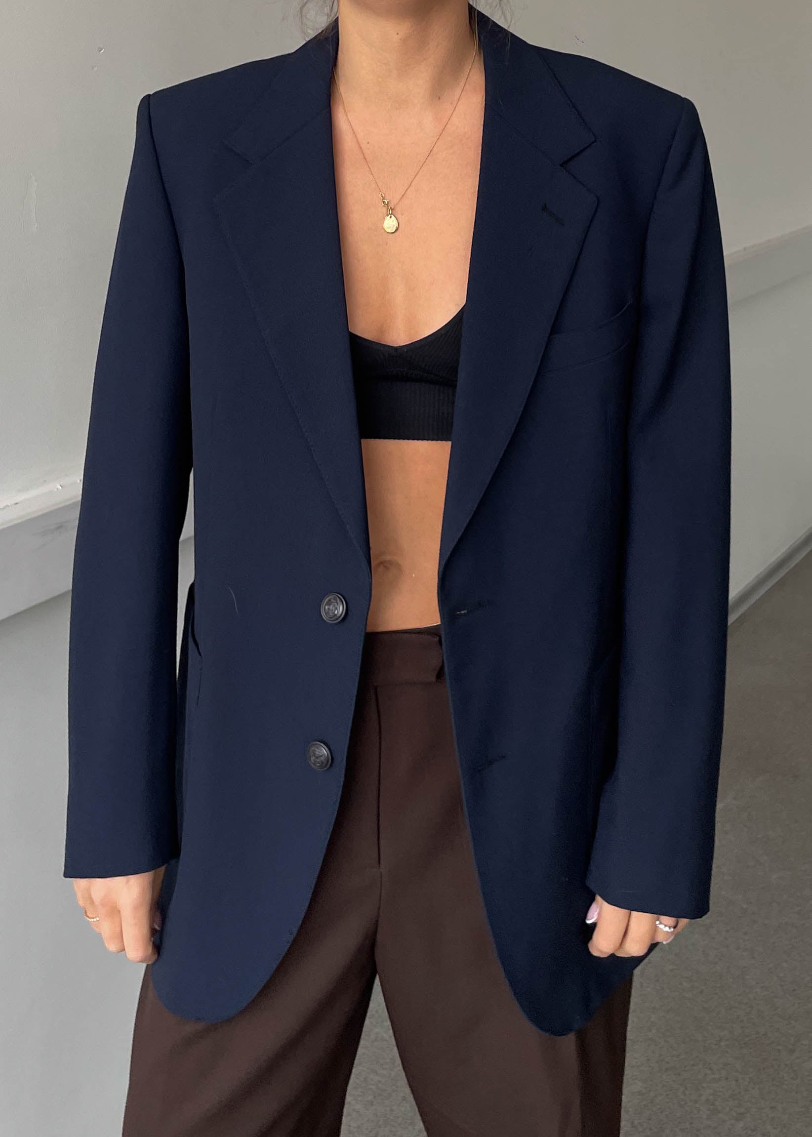 Vintage Navy Blue Oversized Blazer with Silver Buttons