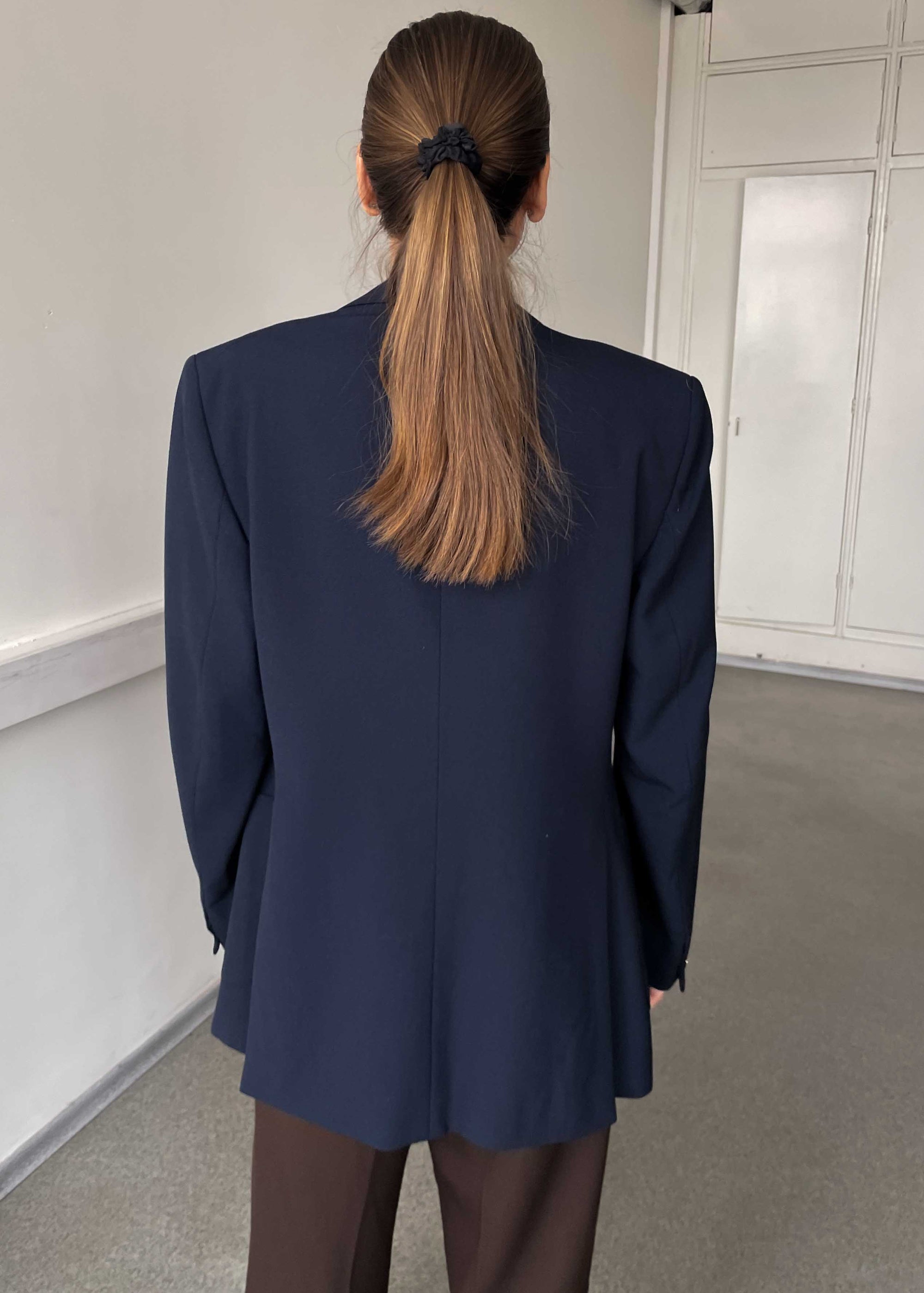 Vintage Navy Blue Oversized Blazer with Silver Buttons