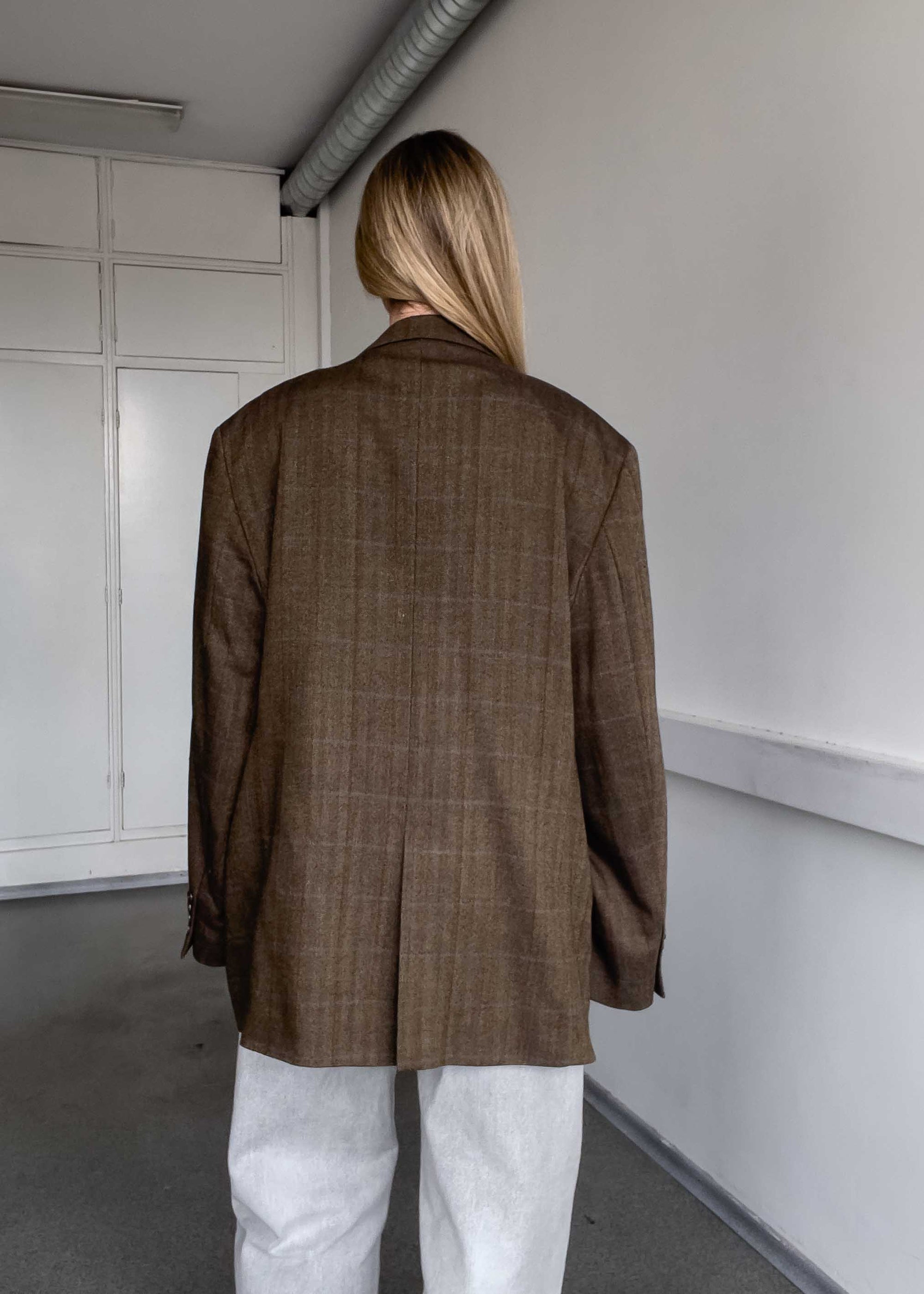 Vintage Brown Checked Oversized Thick Blazer
