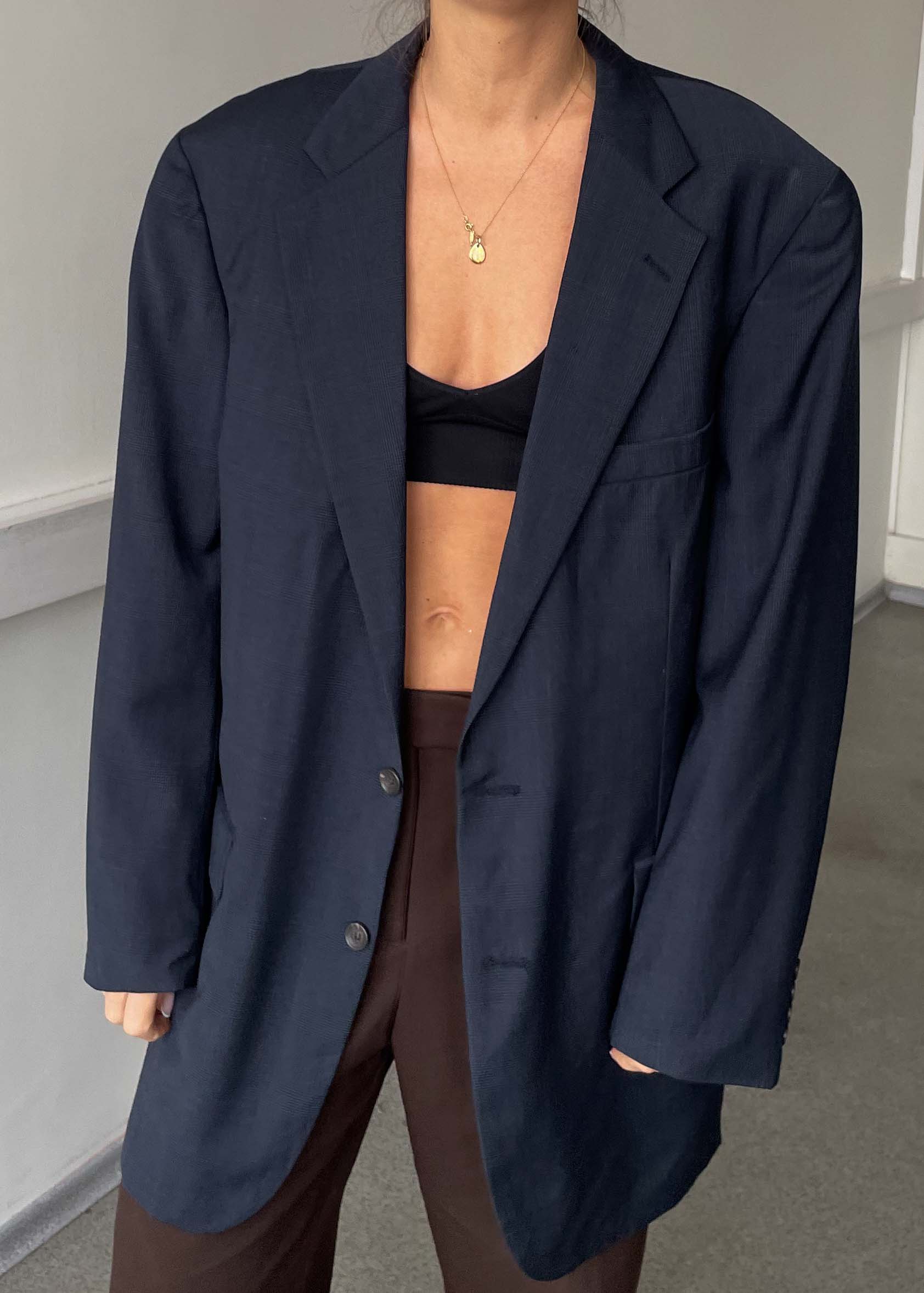 Vintage Blue Patterned 100% WOOL Oversized Blazer CHAPS by RALPH LAUREN