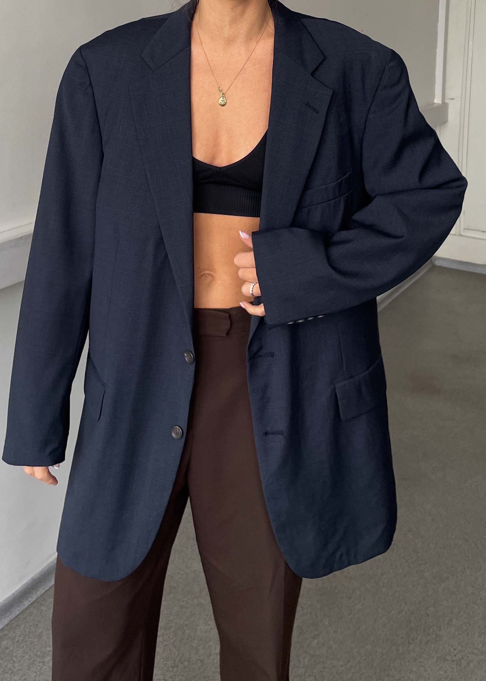 Vintage Blue Patterned 100% WOOL Oversized Blazer CHAPS by RALPH LAUREN