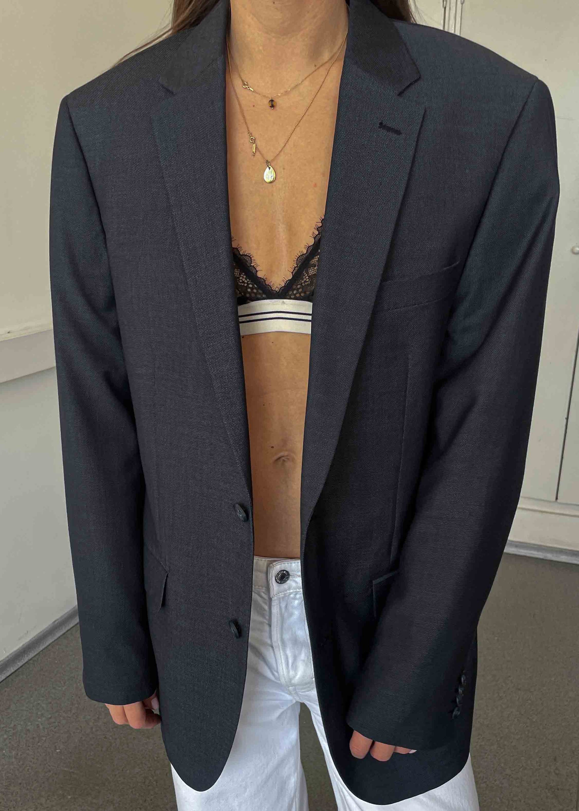 Vintage Grey Patterned Oversized Blazer