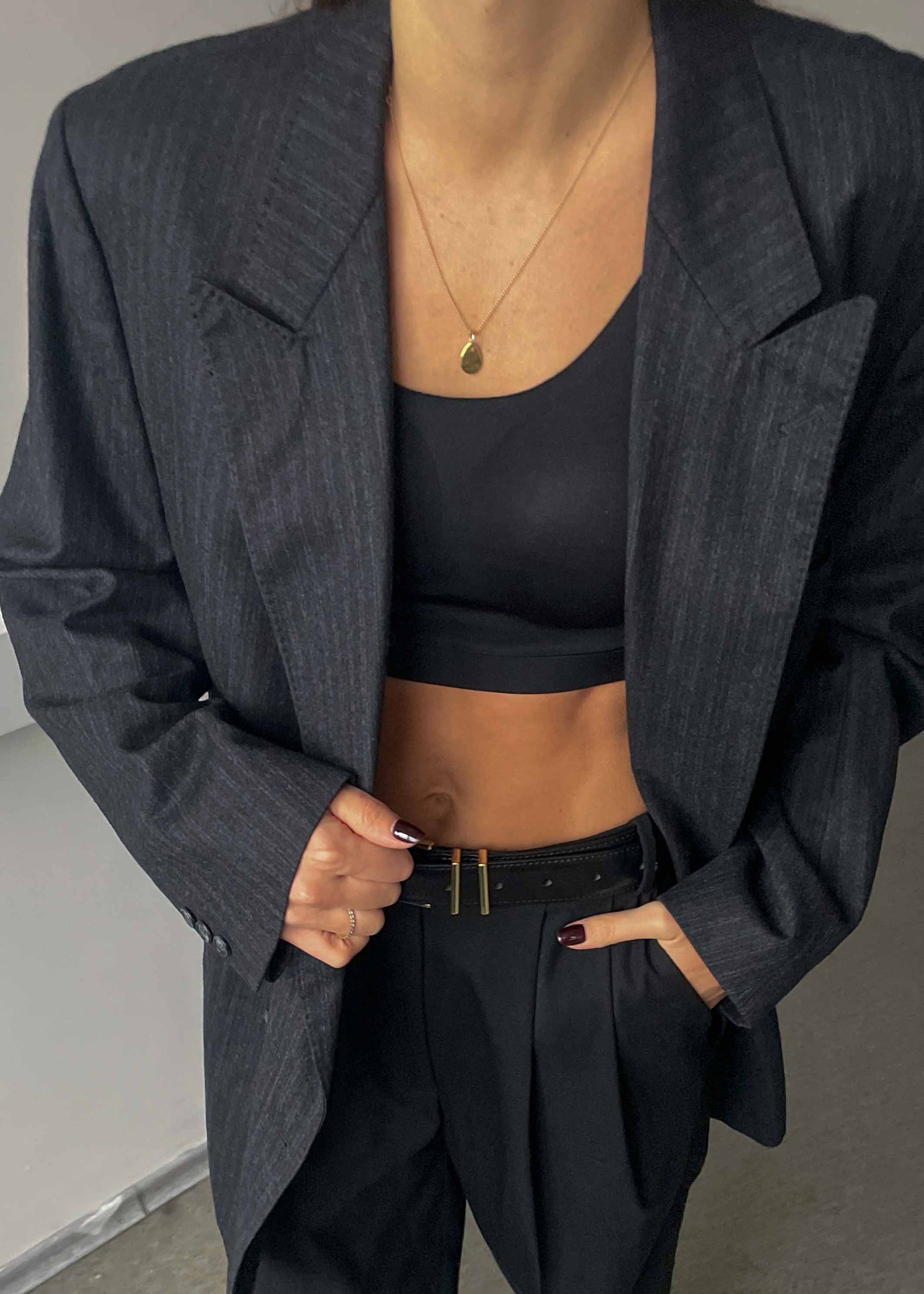 Vintage Grey Striped Oversized 100% WOOL Double Breasted Blazer