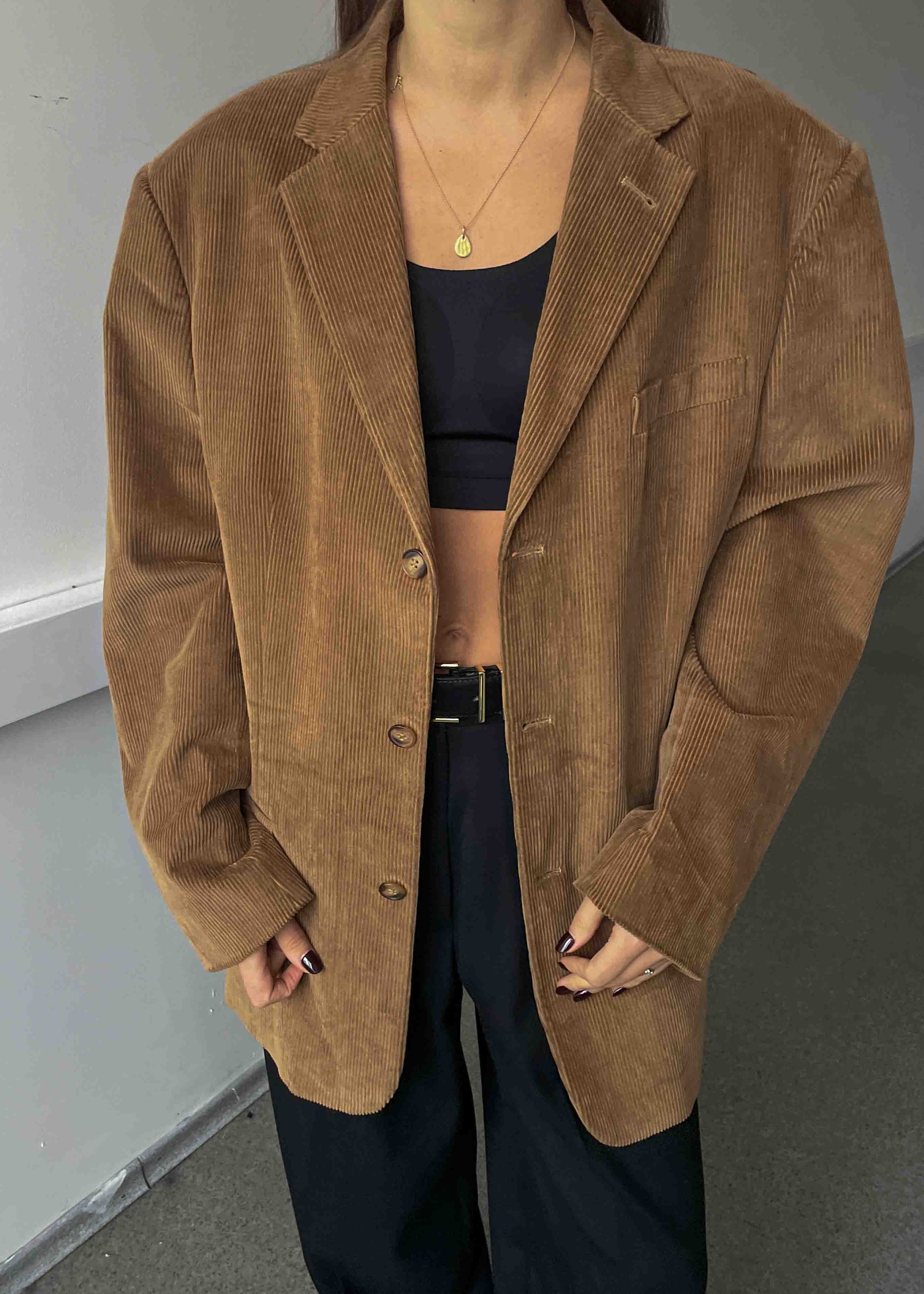 Vintage Camel Brown Oversized Corduroy Blazer
