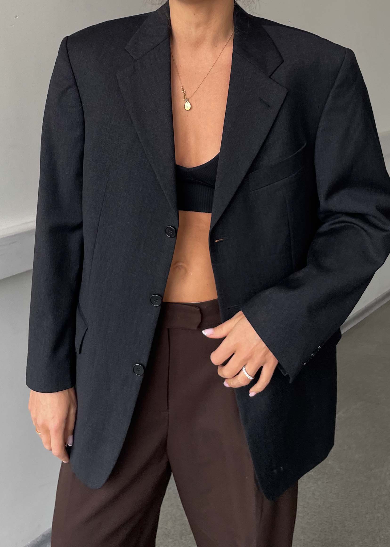 Vintage Dark Grey 100% WOOL Oversized Blazer