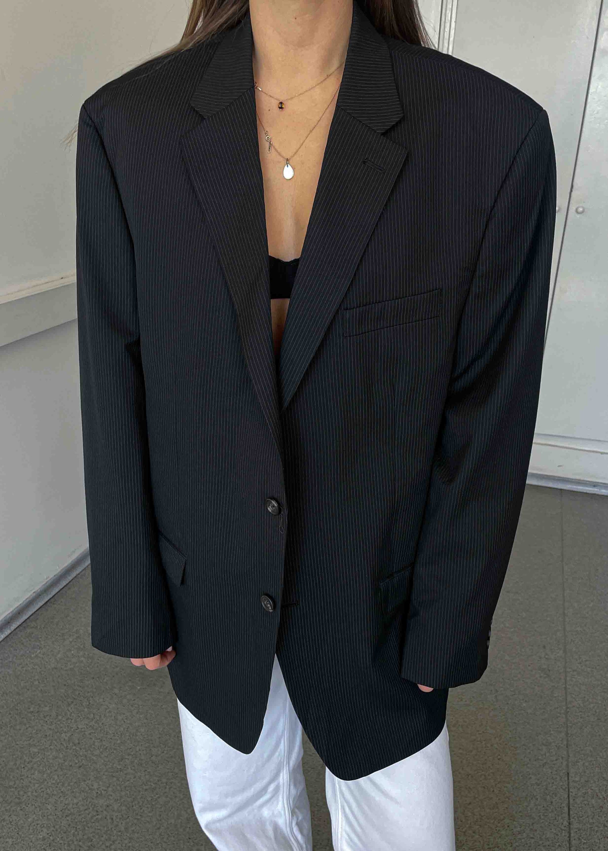 Vintage Black Striped Oversized Blazer by CHAPS by RALPH LAUREN