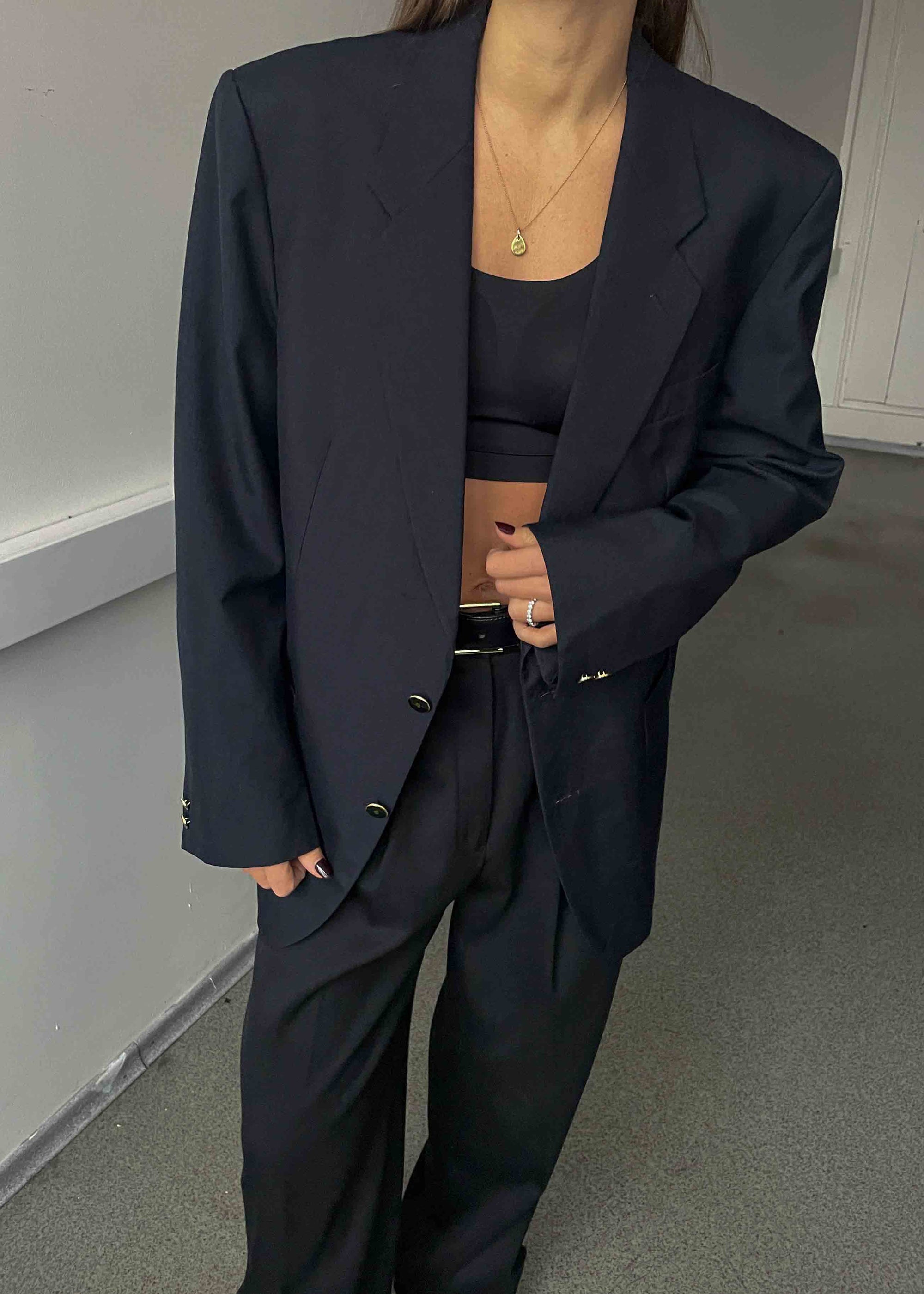 Vintage Navy Blue Oversized Blazer