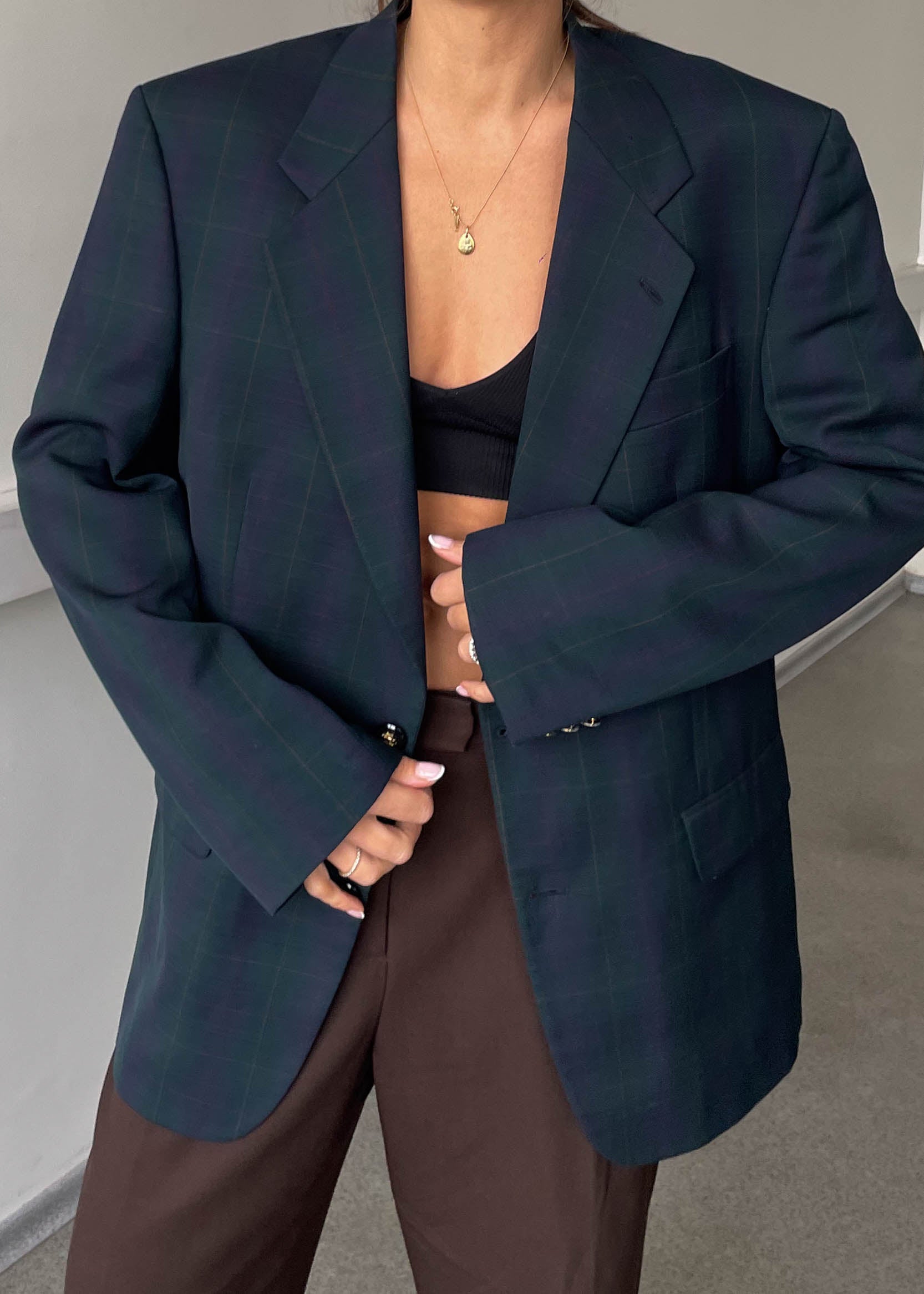 Vintage Tartan Checked Oversized Blazer