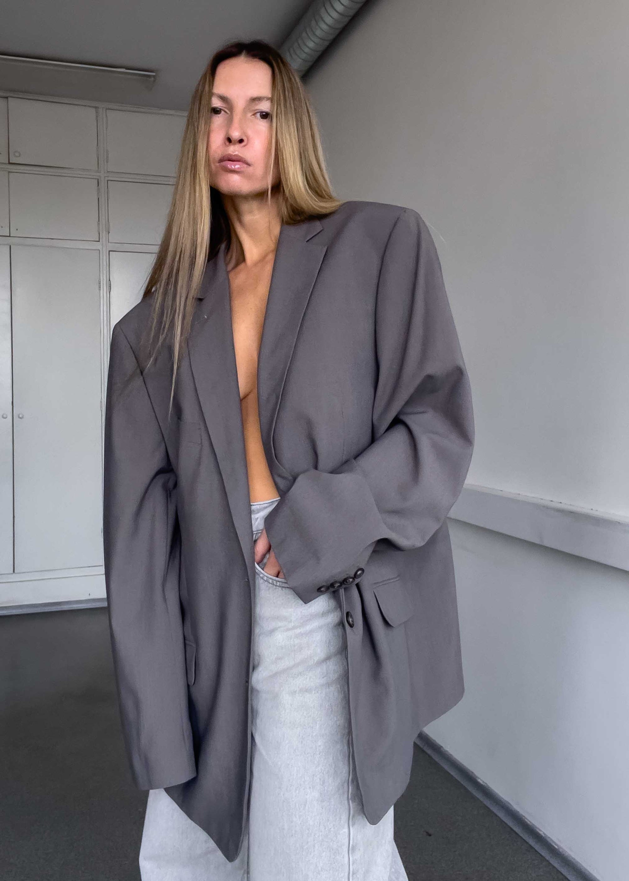 Vintage Grey Oversized Blazer