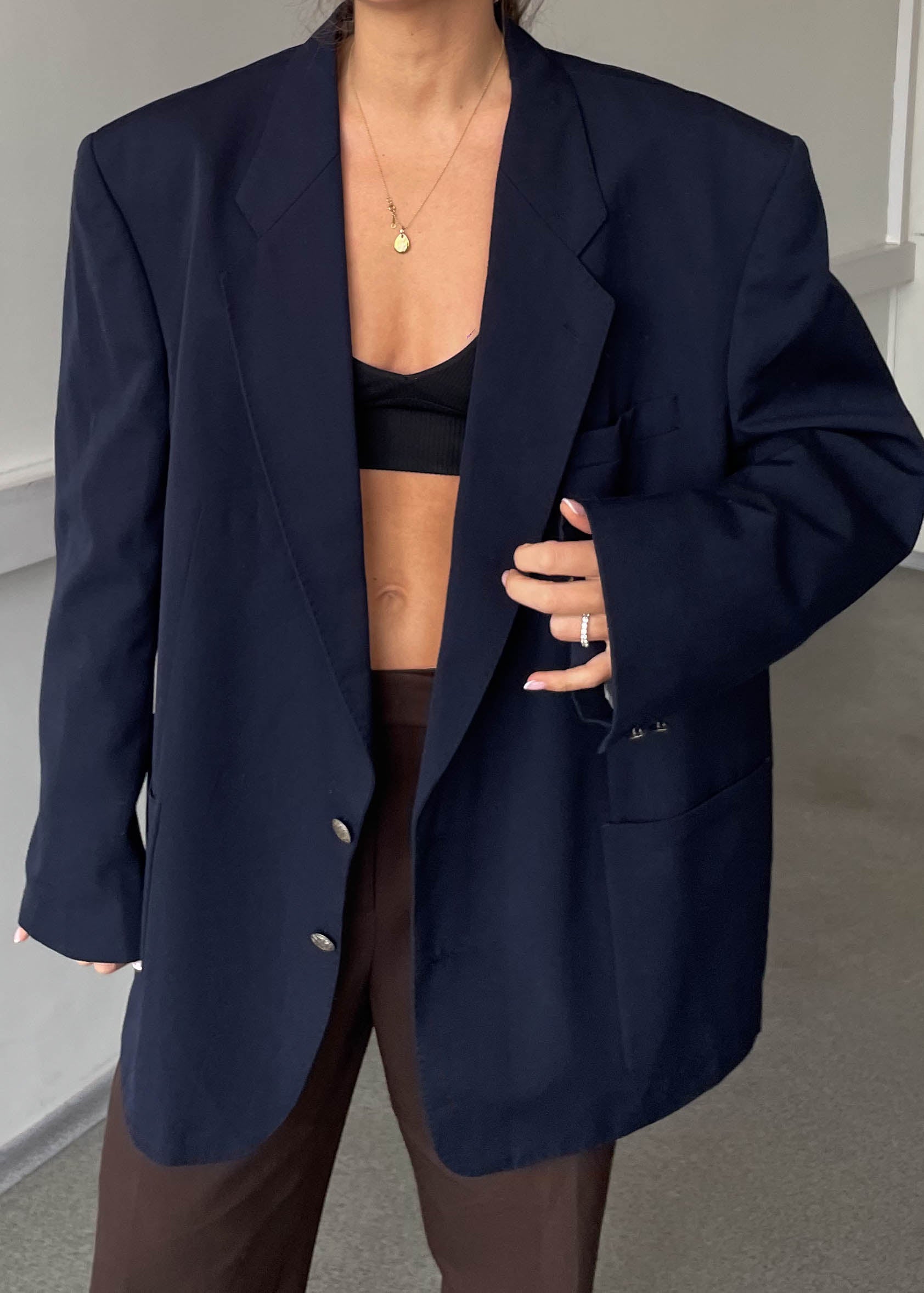 Vintage Navy Blue Oversized Blazer