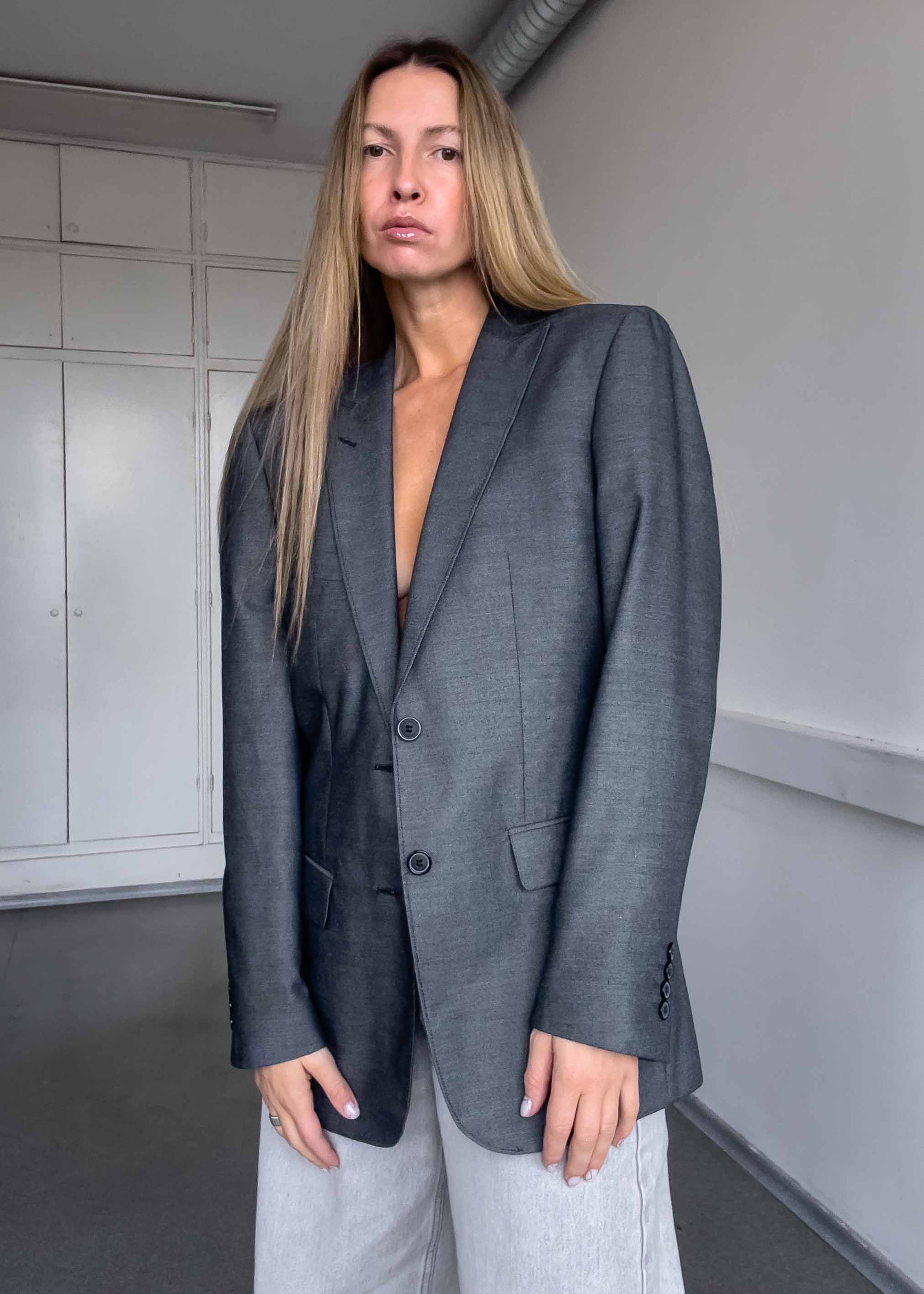 Vintage Silver Grey Oversized Blazer
