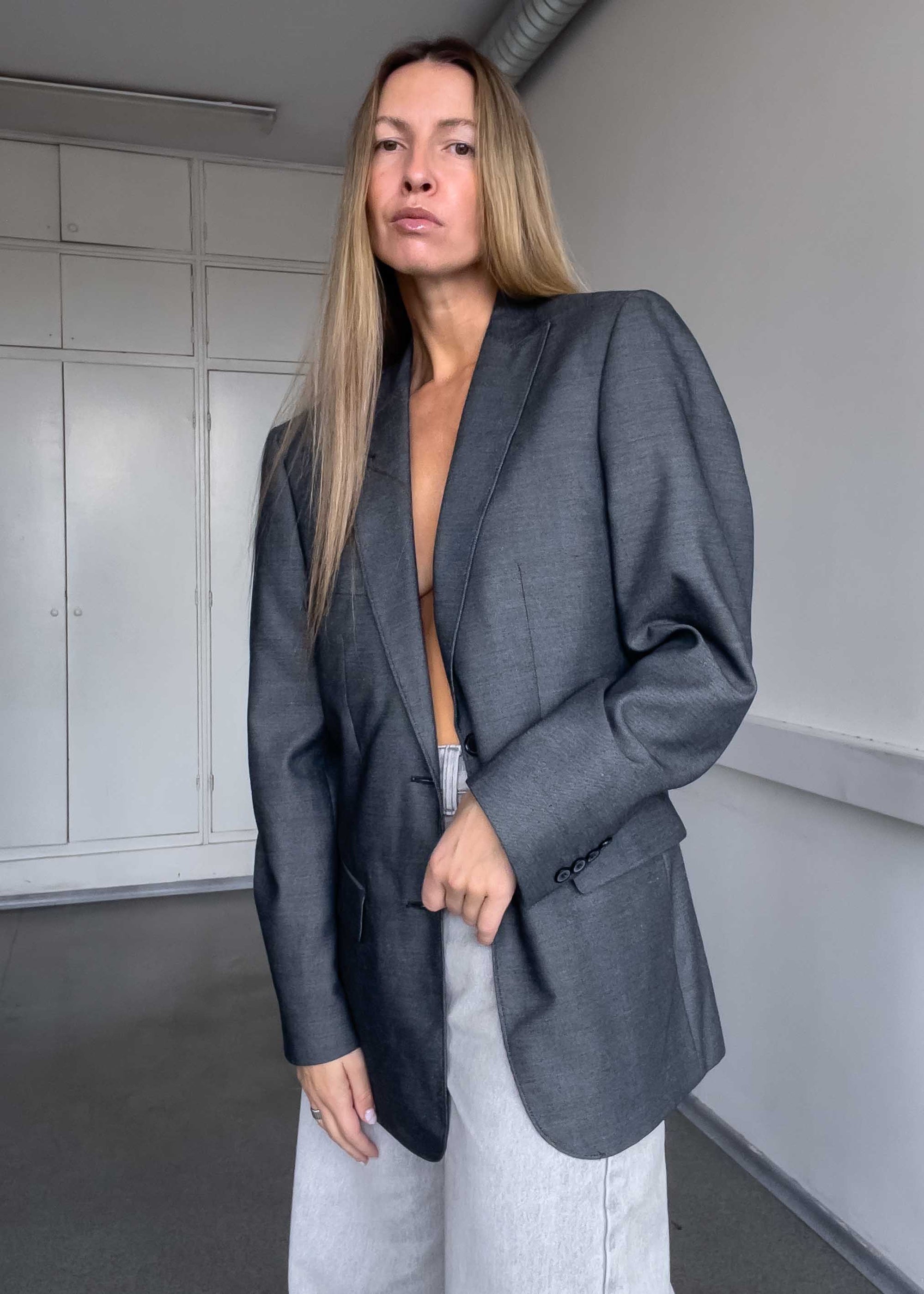 Vintage Silver Grey Oversized Blazer