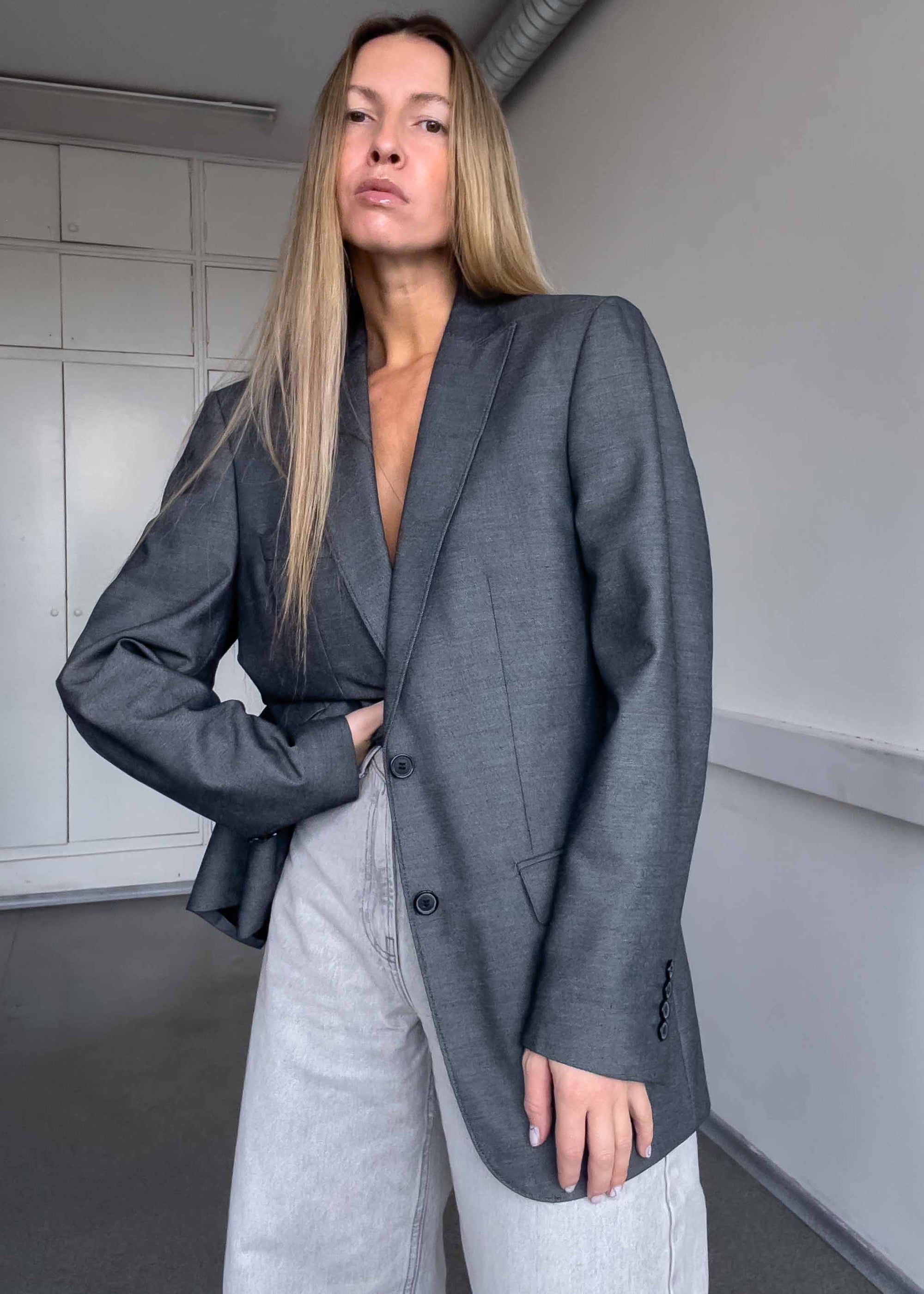 Vintage Silver Grey Oversized Blazer