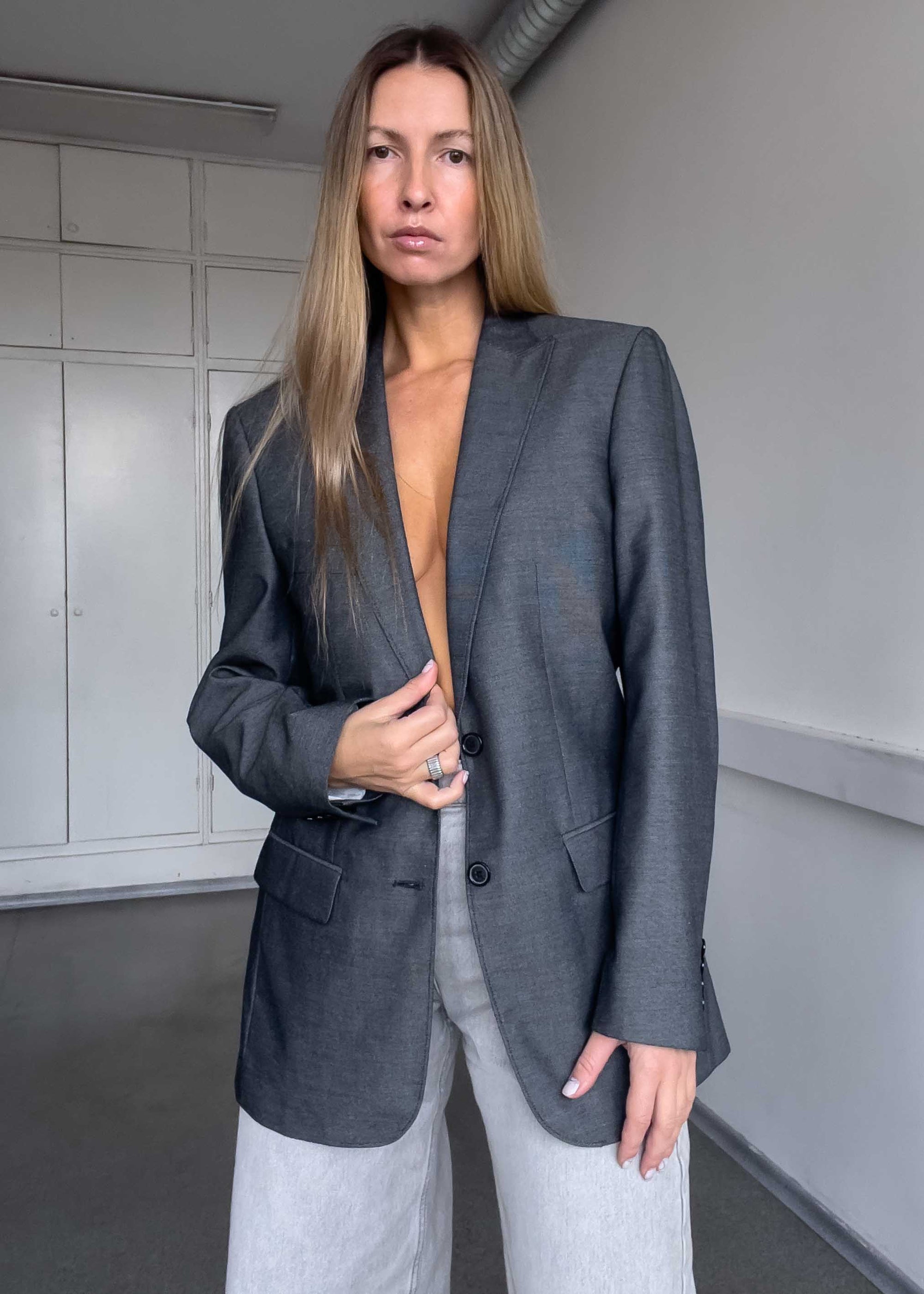 Vintage Silver Grey Oversized Blazer