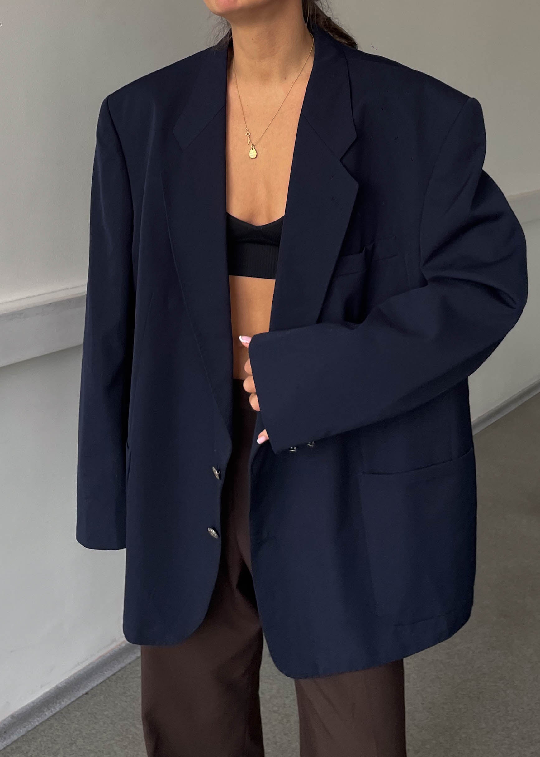 Vintage Navy Blue Oversized Blazer