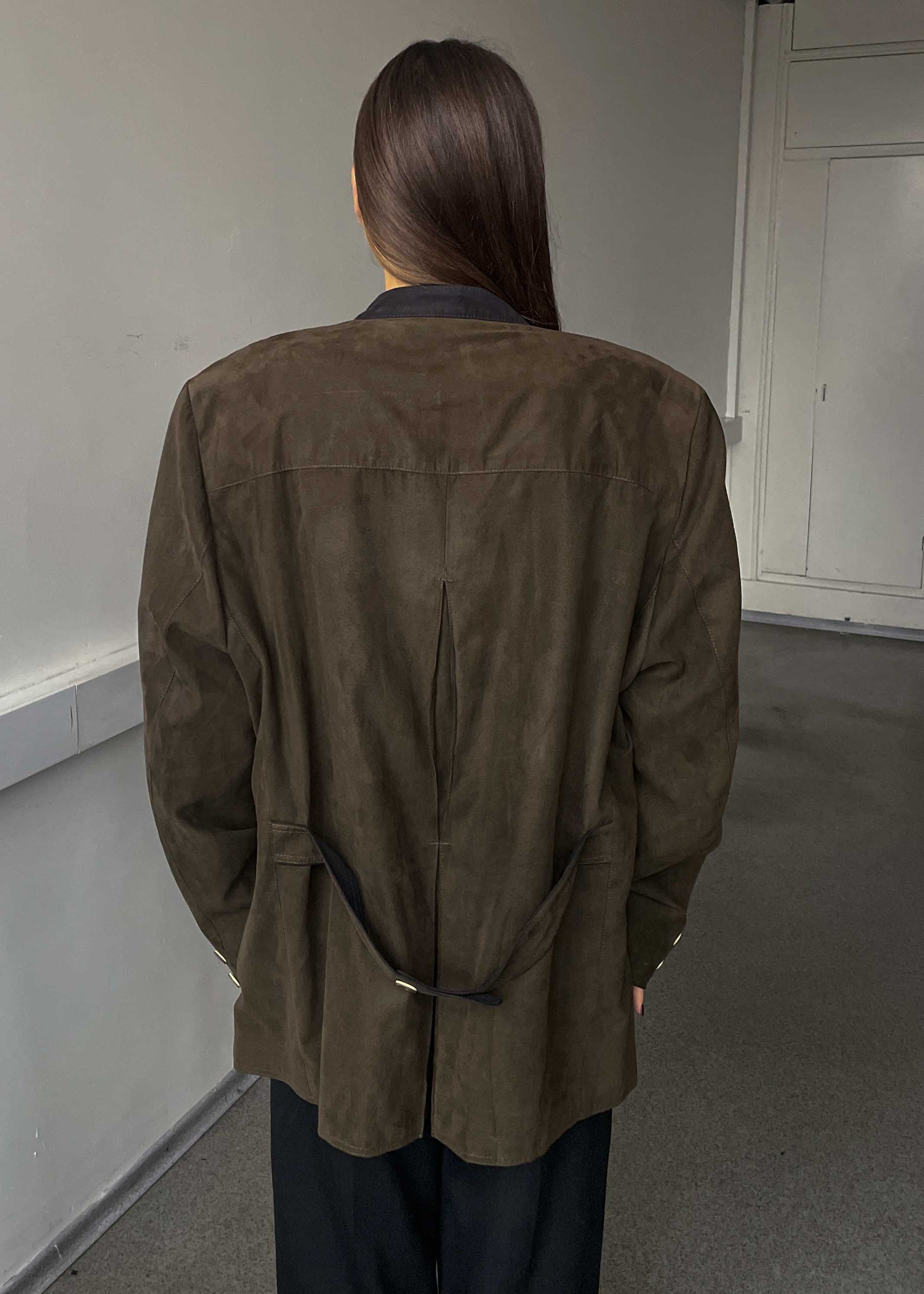 Vintage Khaki Green Faux Suede Oversized Blazer