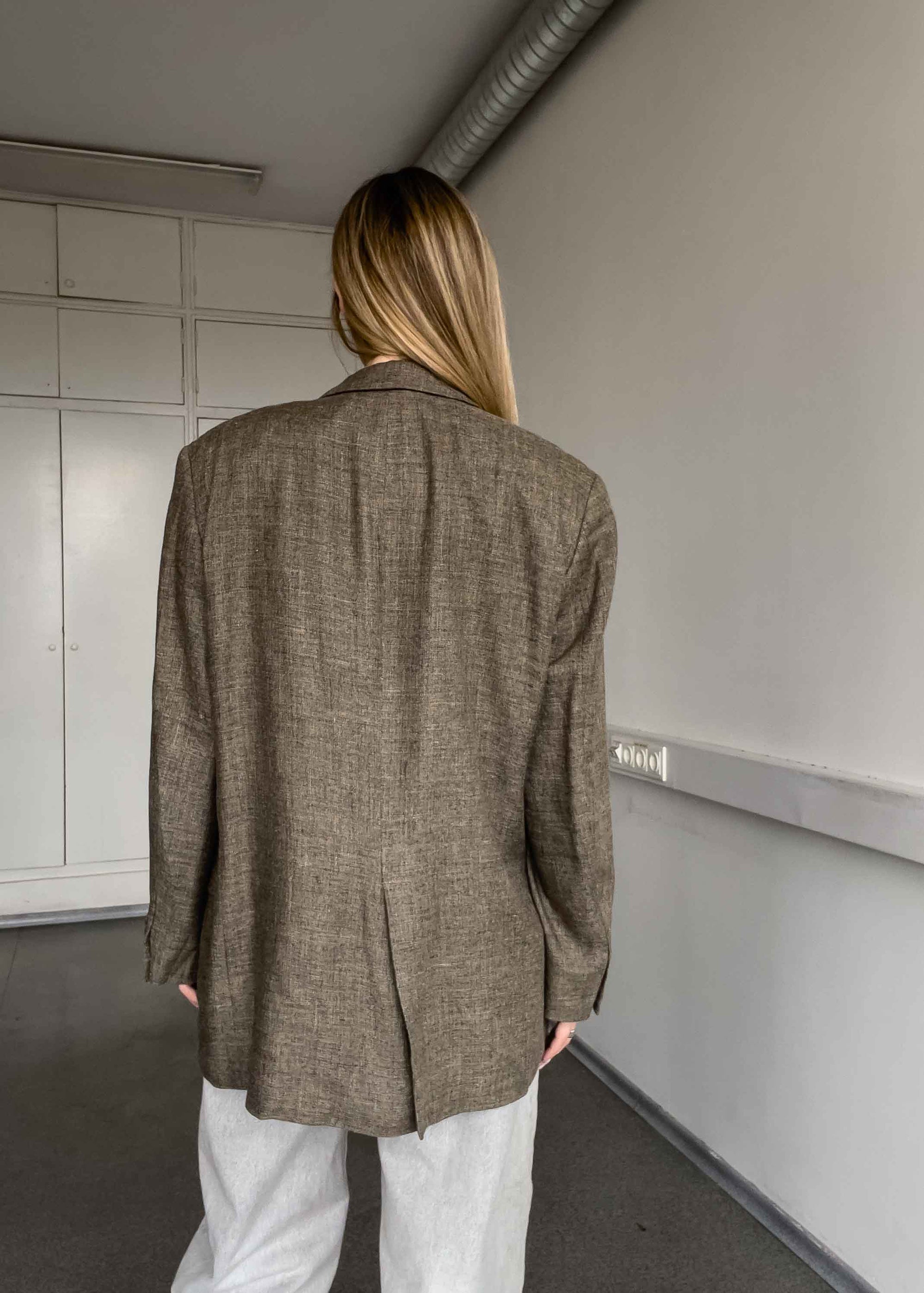 Vintage Brown Oversized Silk, Linen & Wool Blazer