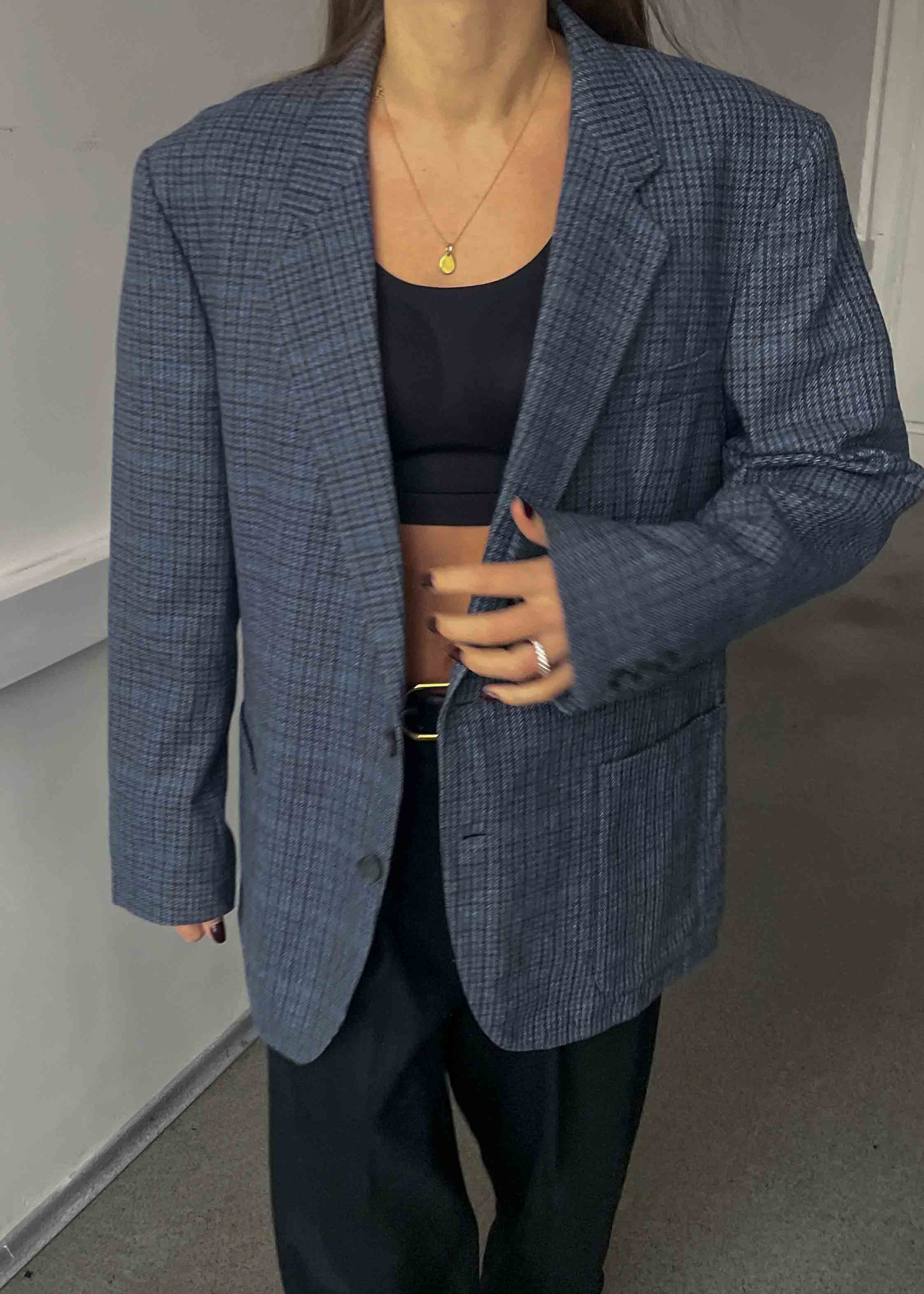 Vintage Light Blue Dogtooth Oversized Blazer