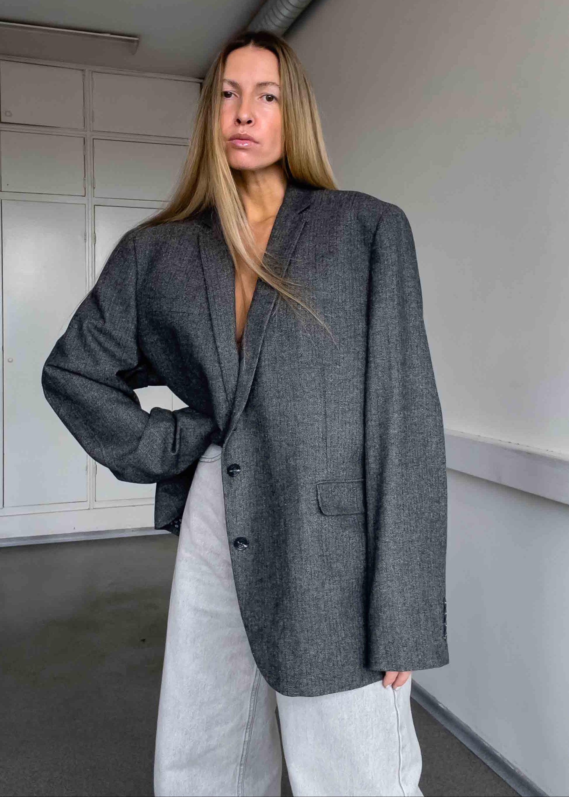Vintage Grey Oversized Thick Blazer