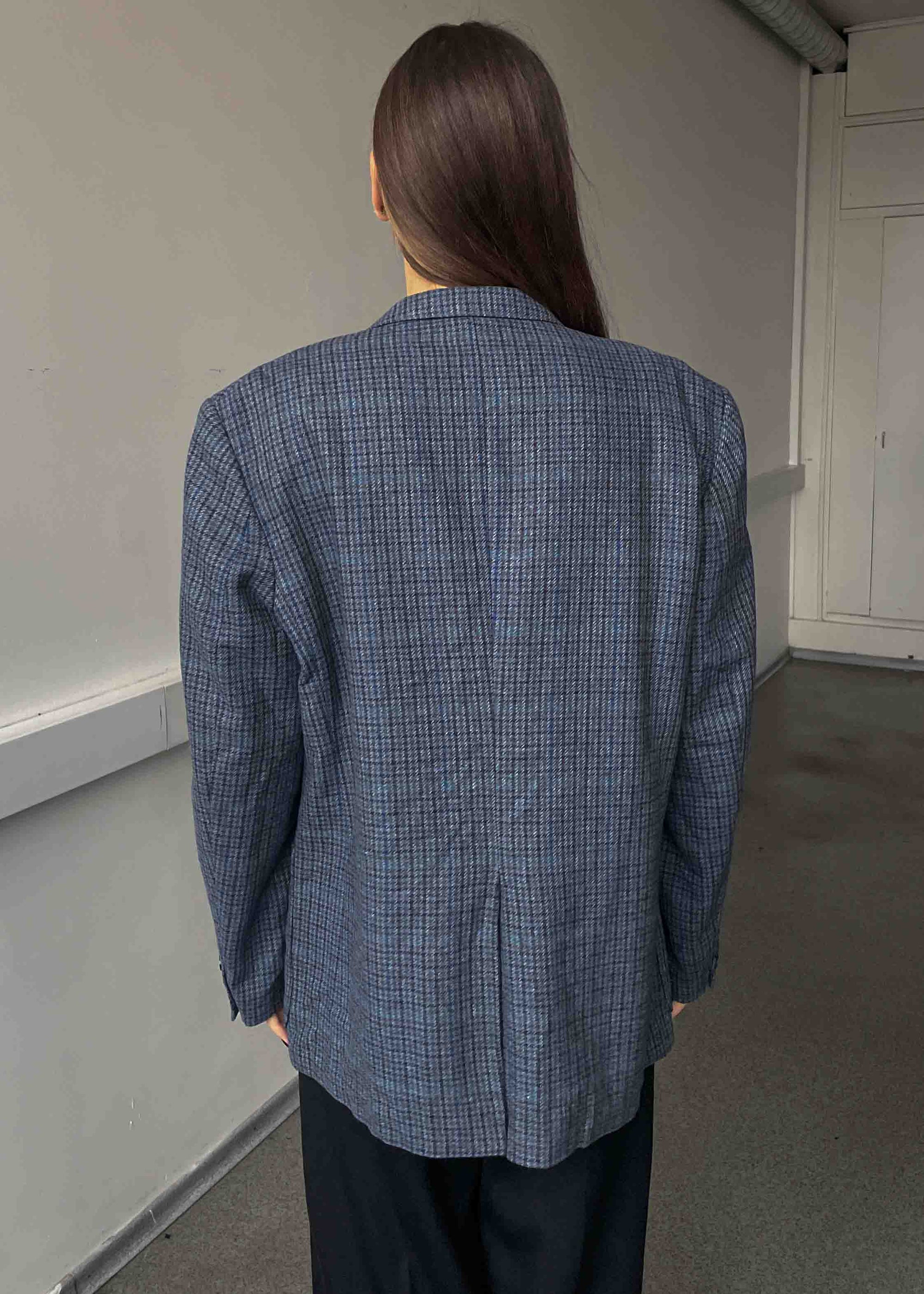 Vintage Light Blue Dogtooth Oversized Blazer