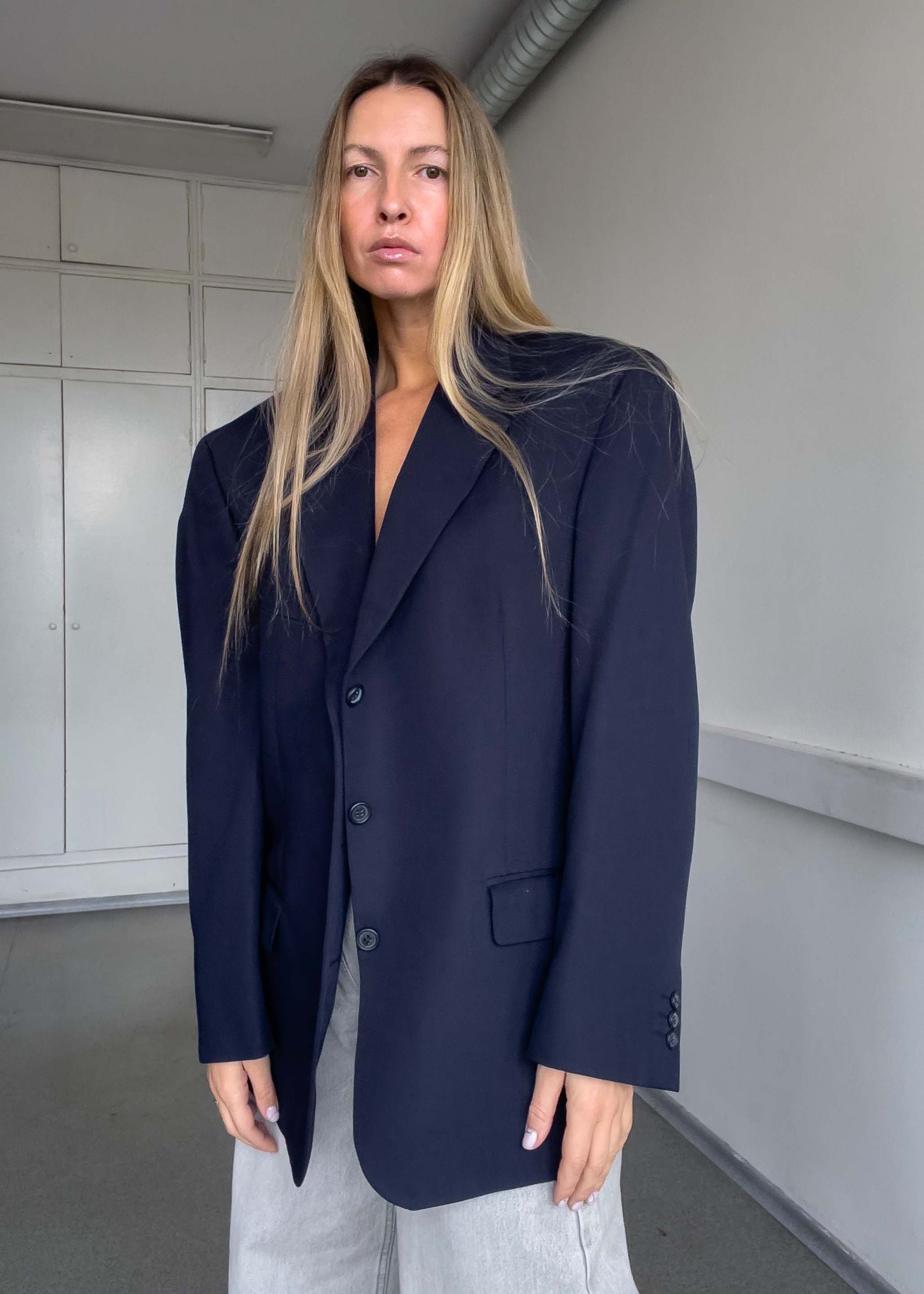 Vintage Navy Blue Oversized Blazer