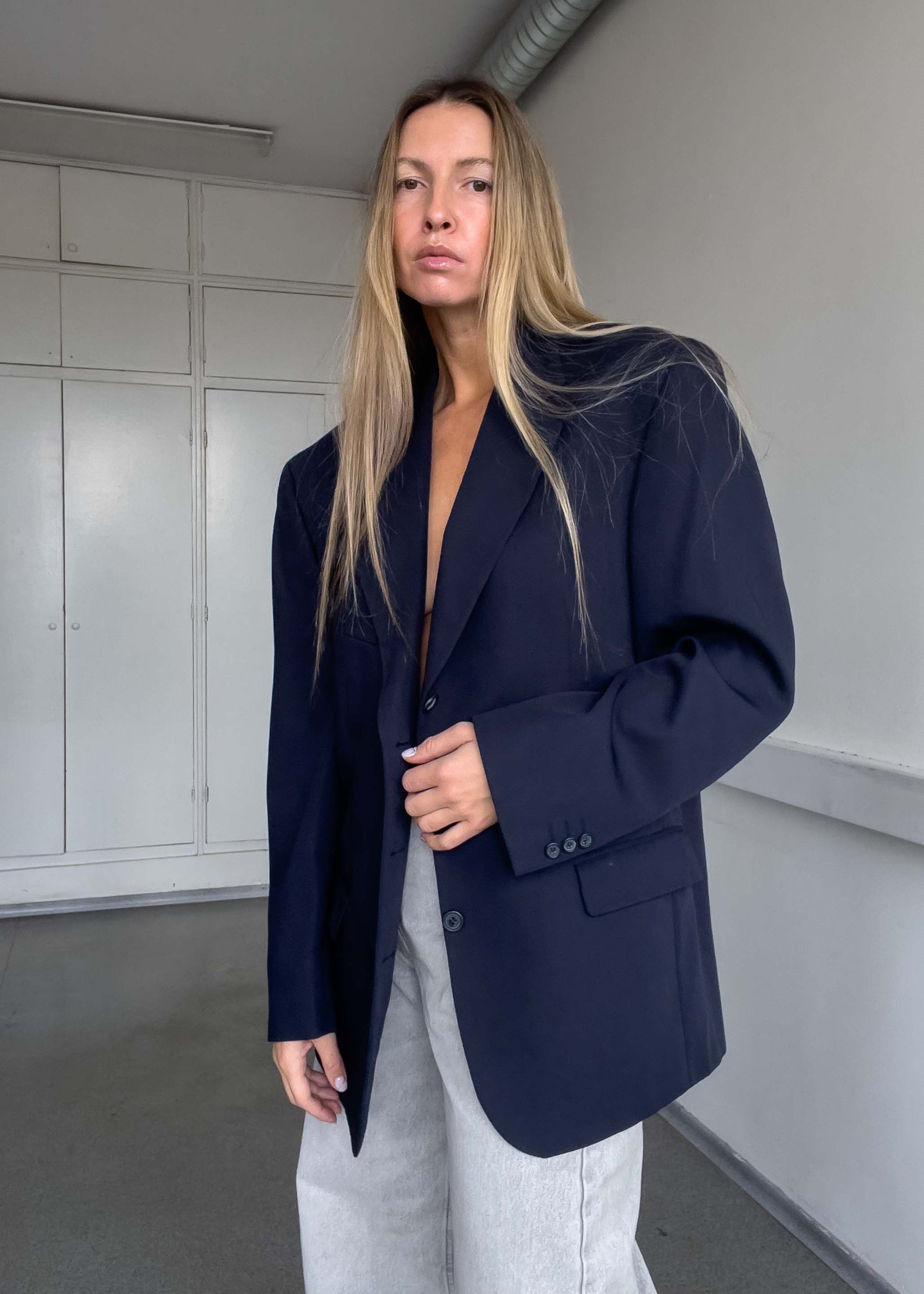 Vintage Navy Blue Oversized Blazer