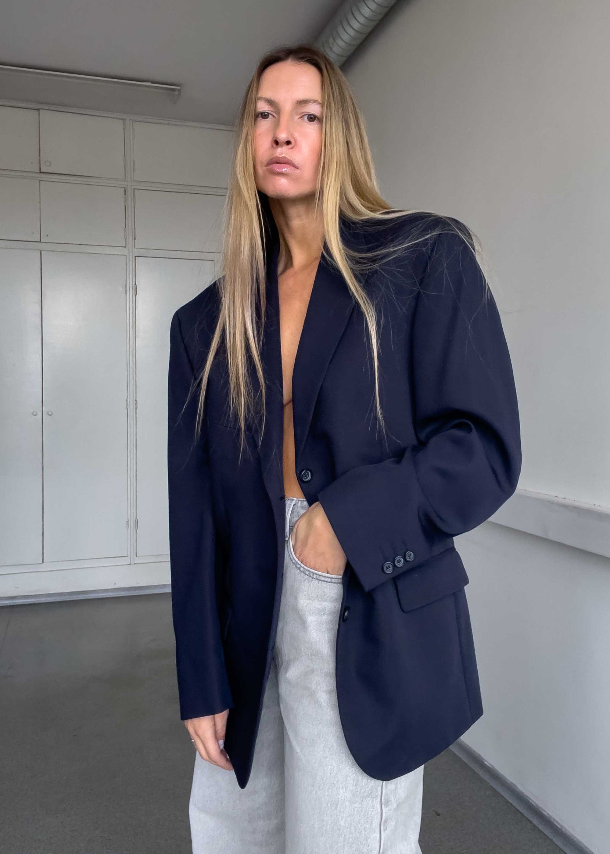 Vintage Navy Blue Oversized Blazer