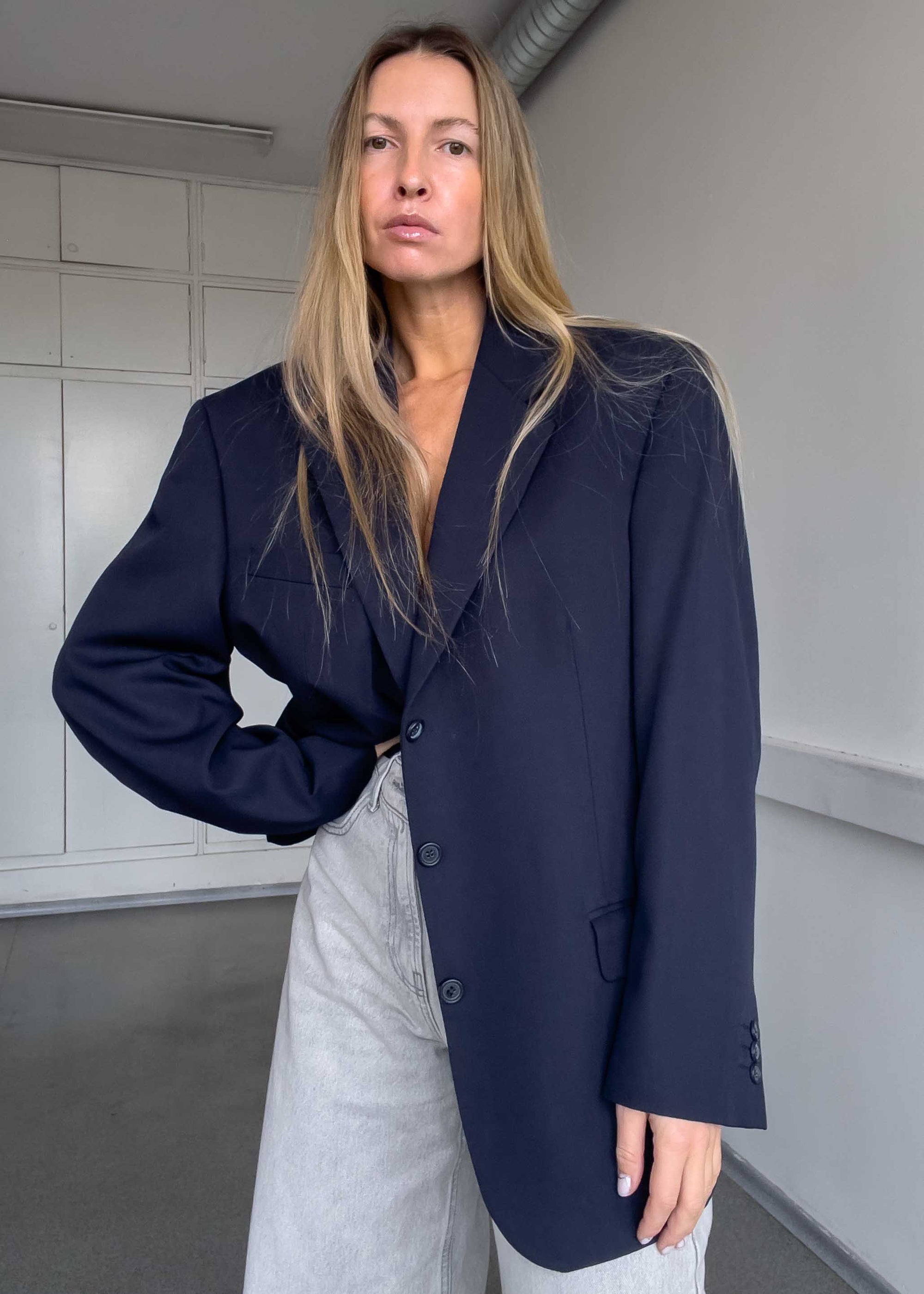 Vintage Navy Blue Oversized Blazer