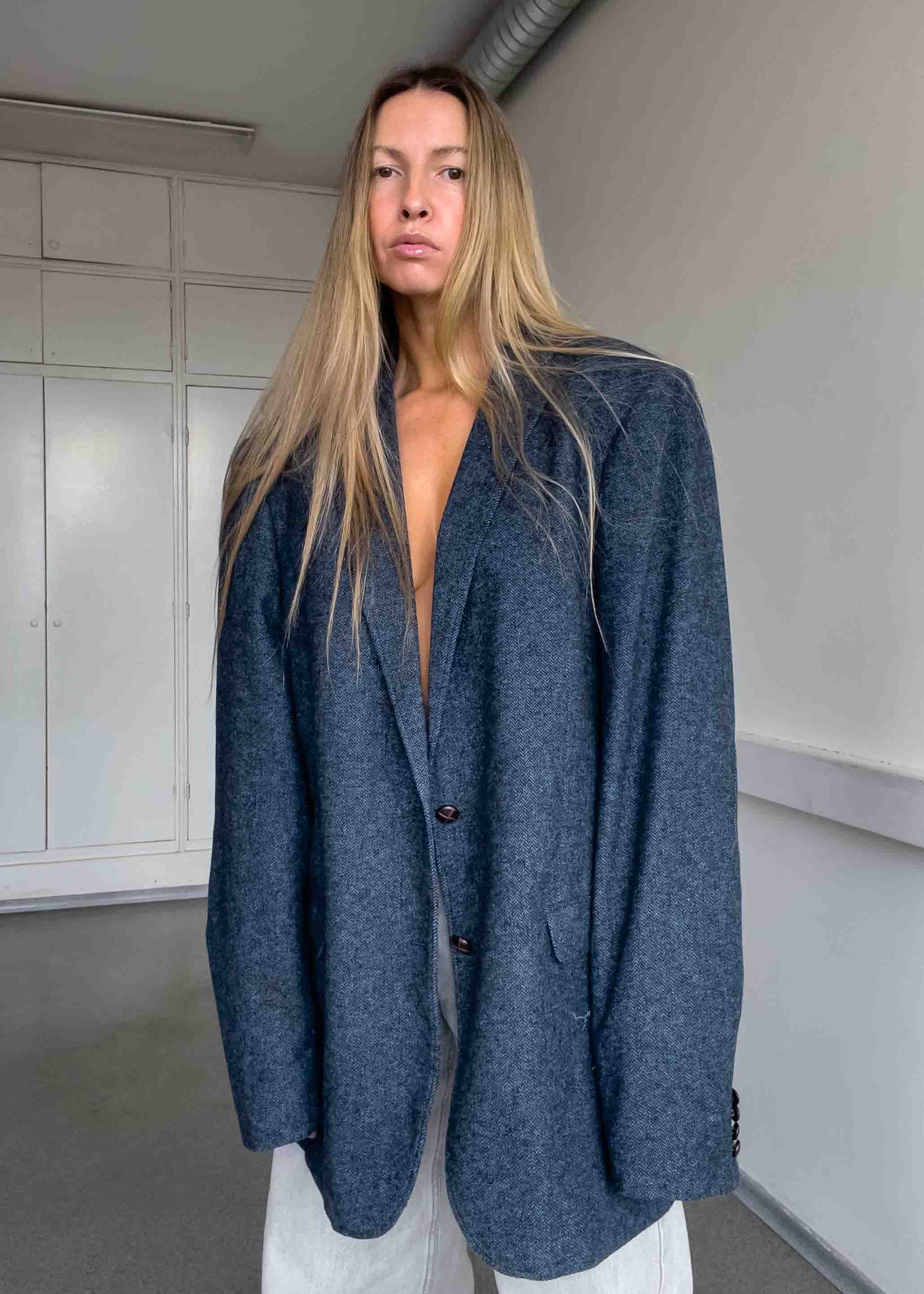 Vintage Blue Oversized Blazer Coat