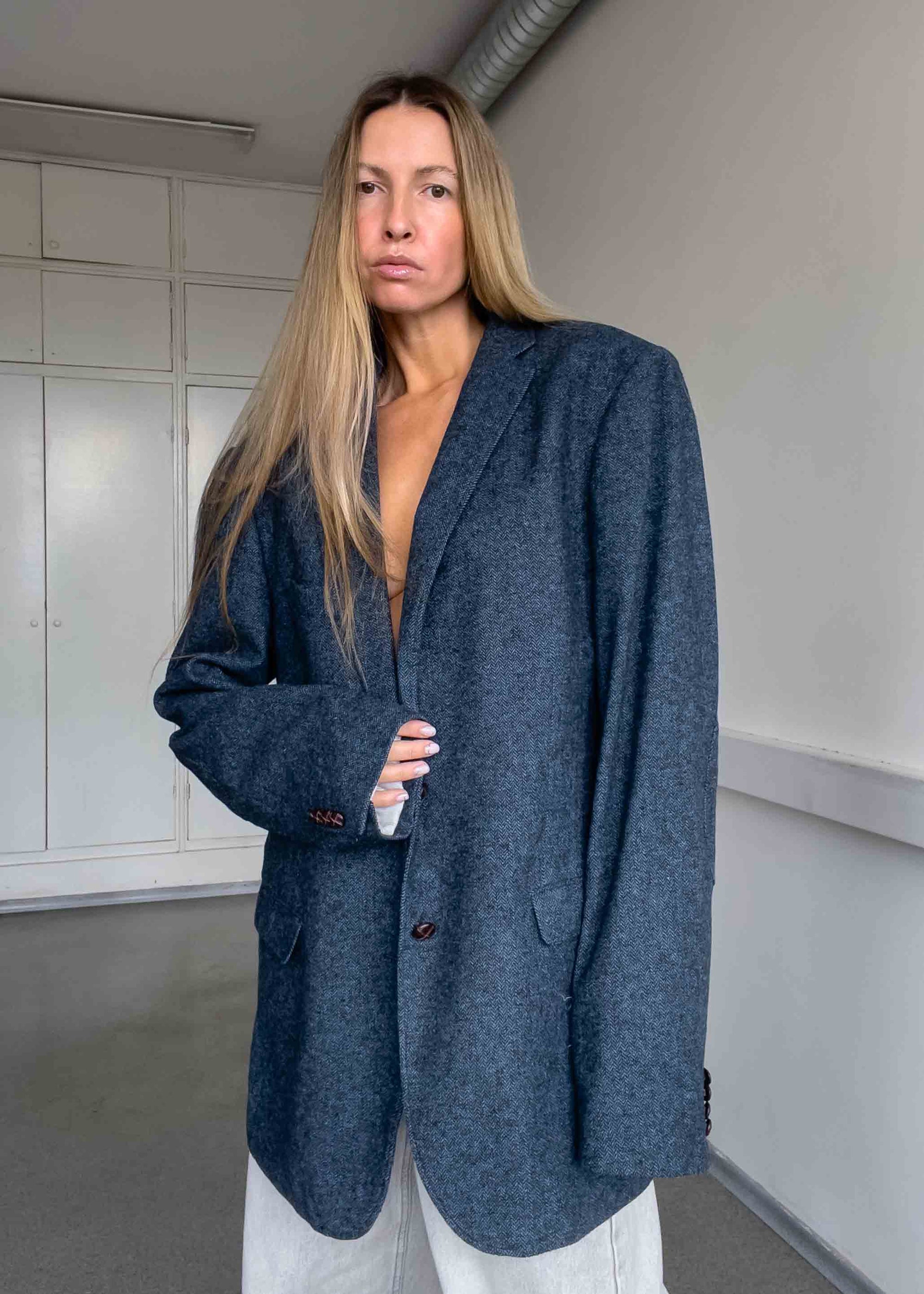 Vintage Blue Oversized Blazer Coat