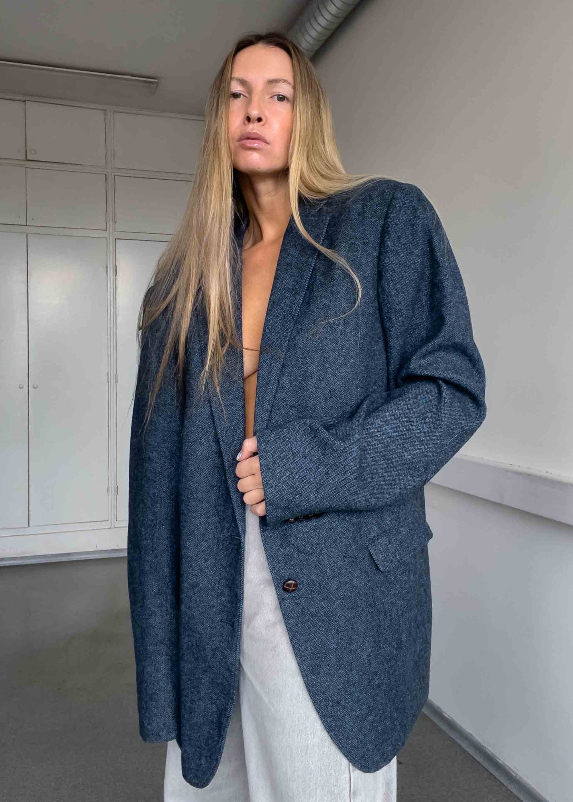 Vintage Blue Oversized Blazer Coat