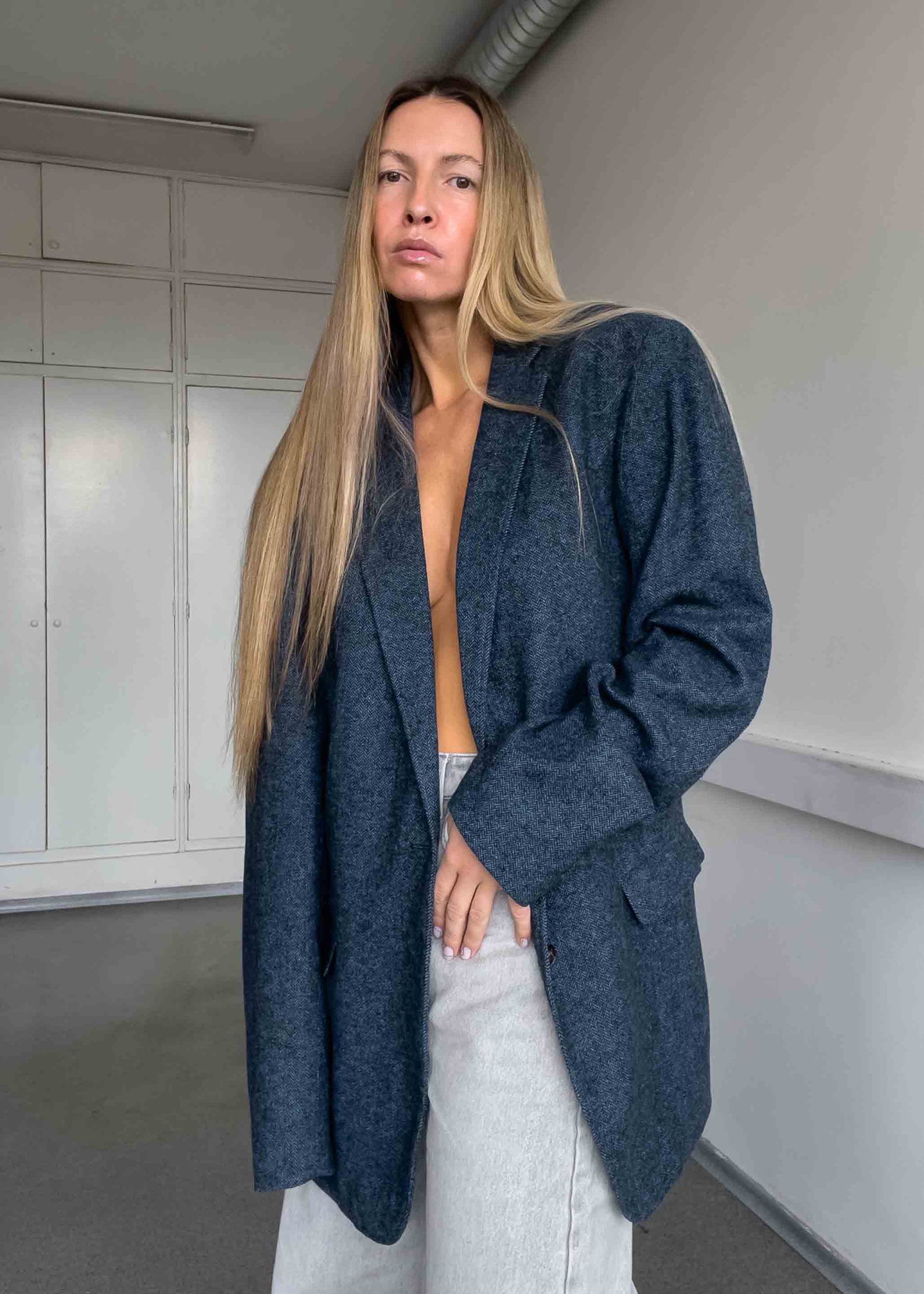 Vintage Blue Oversized Blazer Coat
