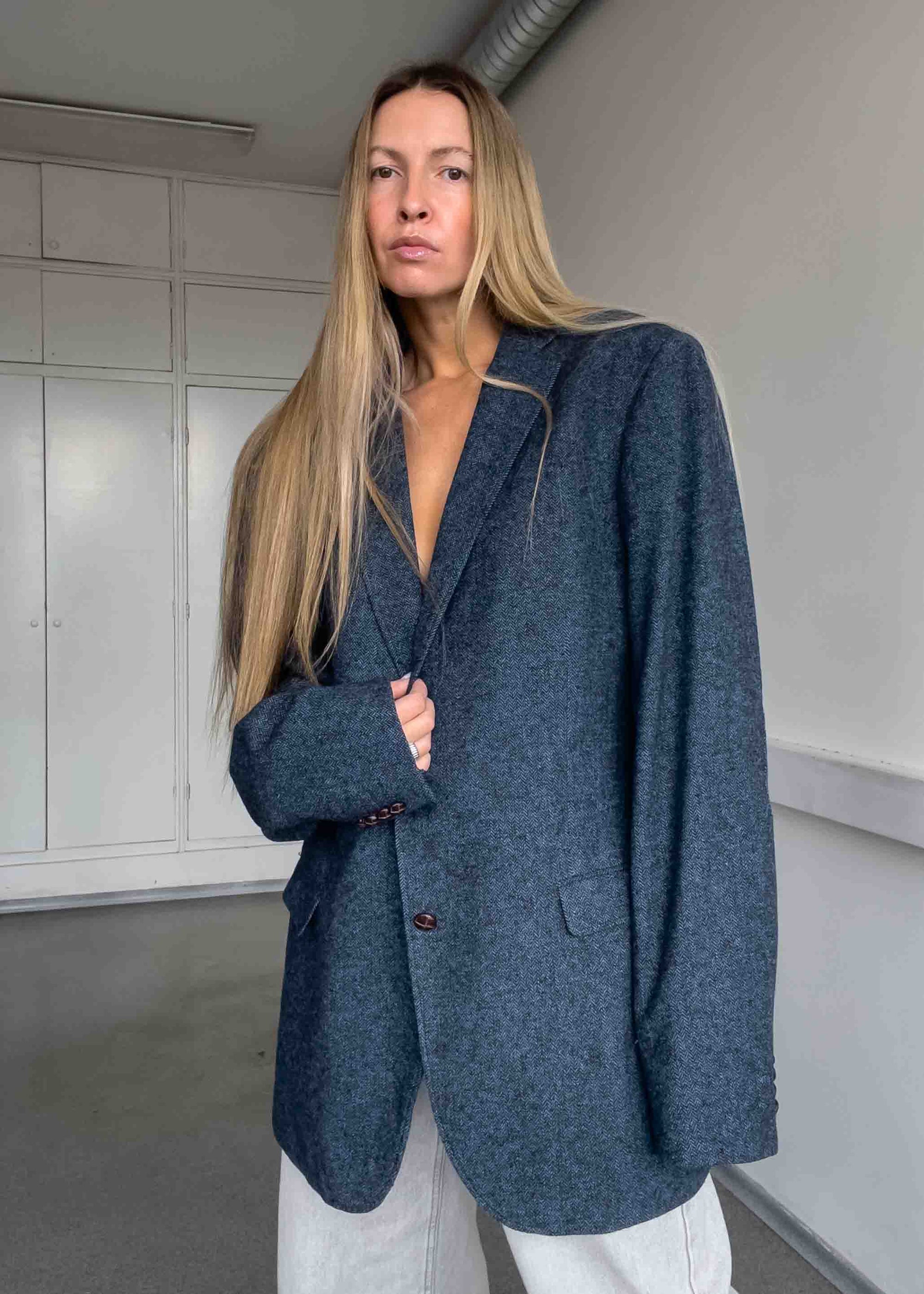 Vintage Blue Oversized Blazer Coat