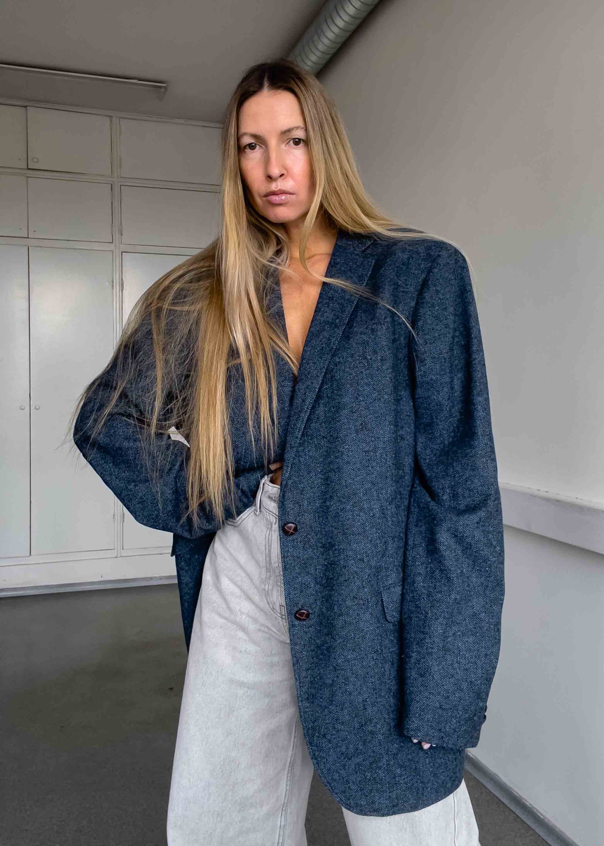 Vintage Blue Oversized Blazer Coat