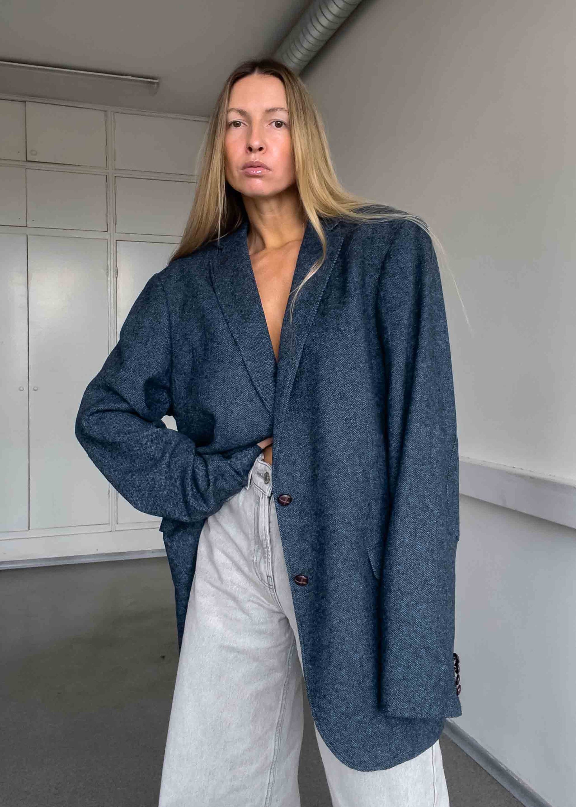 Vintage Blue Oversized Blazer Coat
