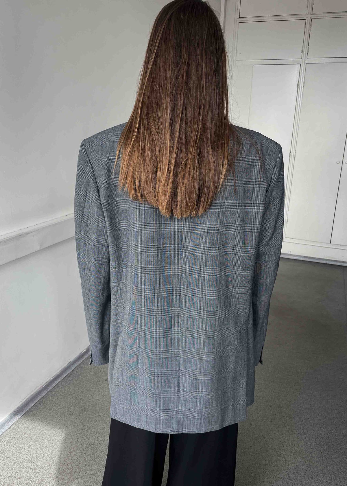Vintage Grey Checked Oversized Blazer