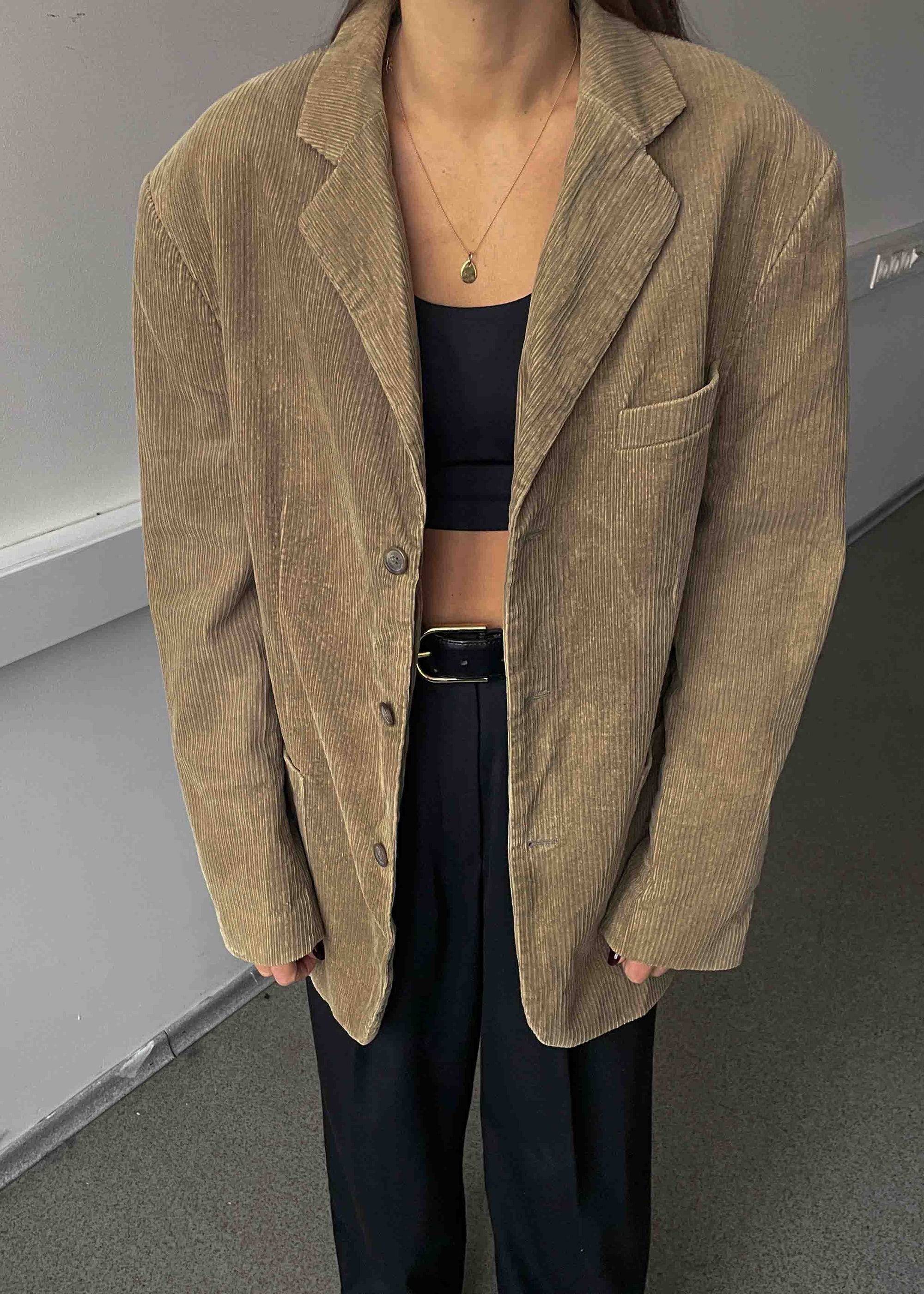 Vintage Beige Oversized Corduroy Blazer