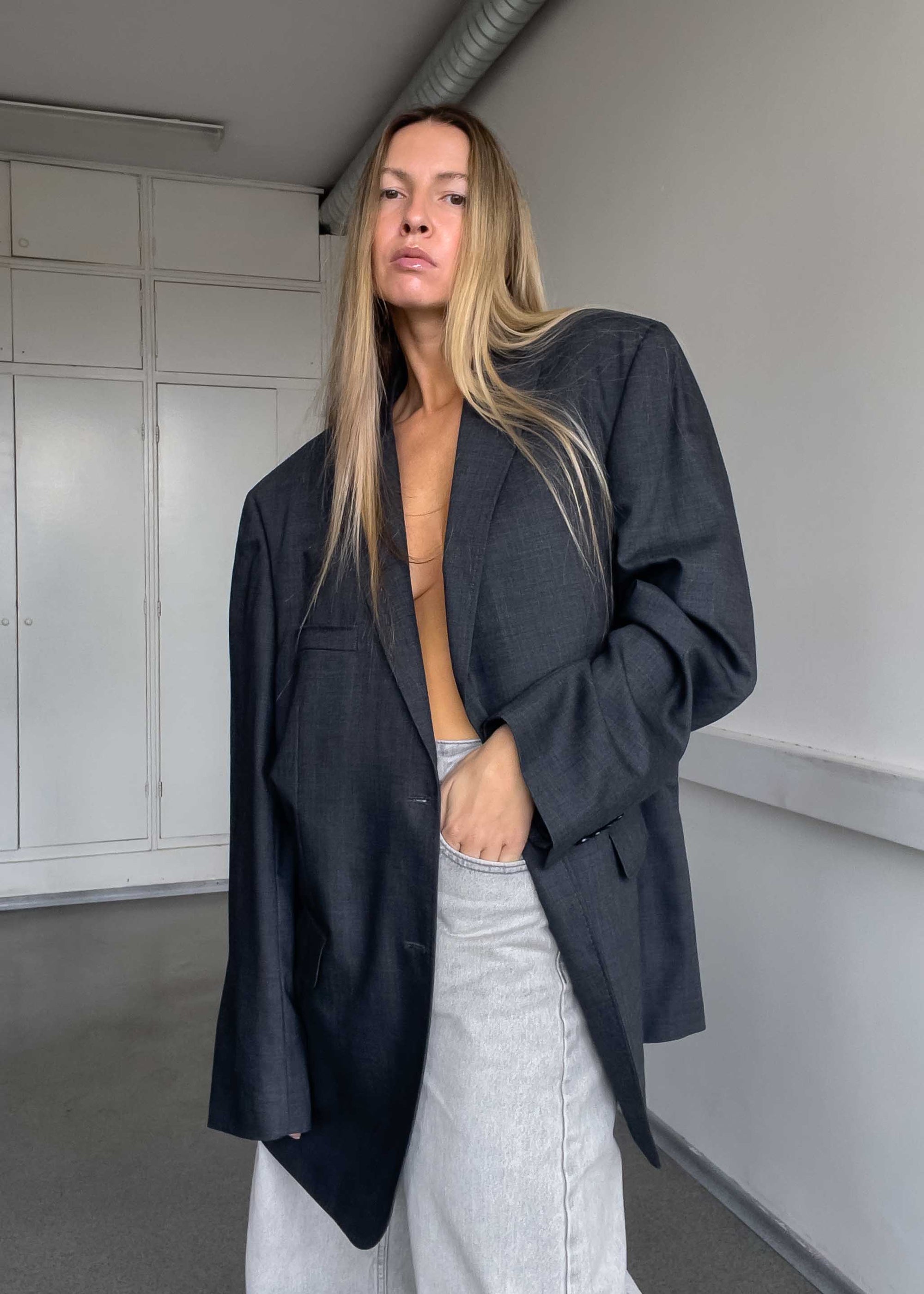 Vintage Grey Oversized Blazer