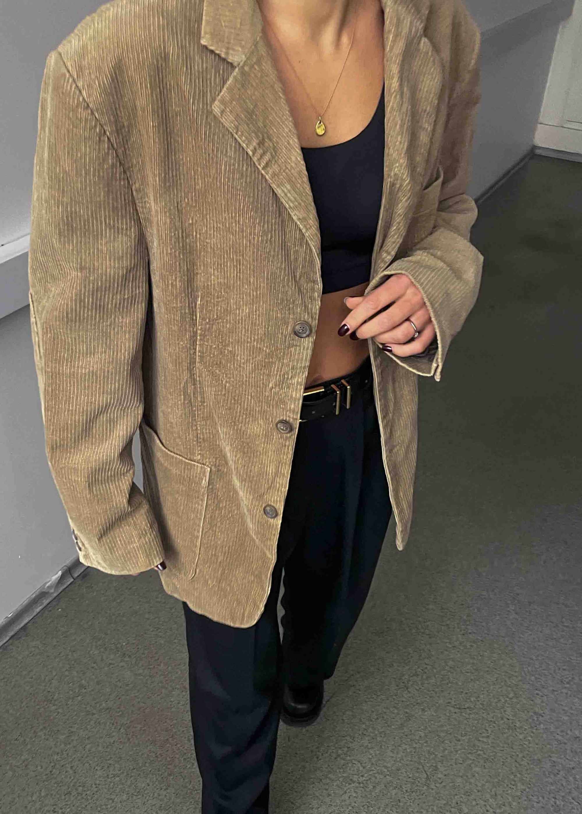 Vintage Beige Oversized Corduroy Blazer
