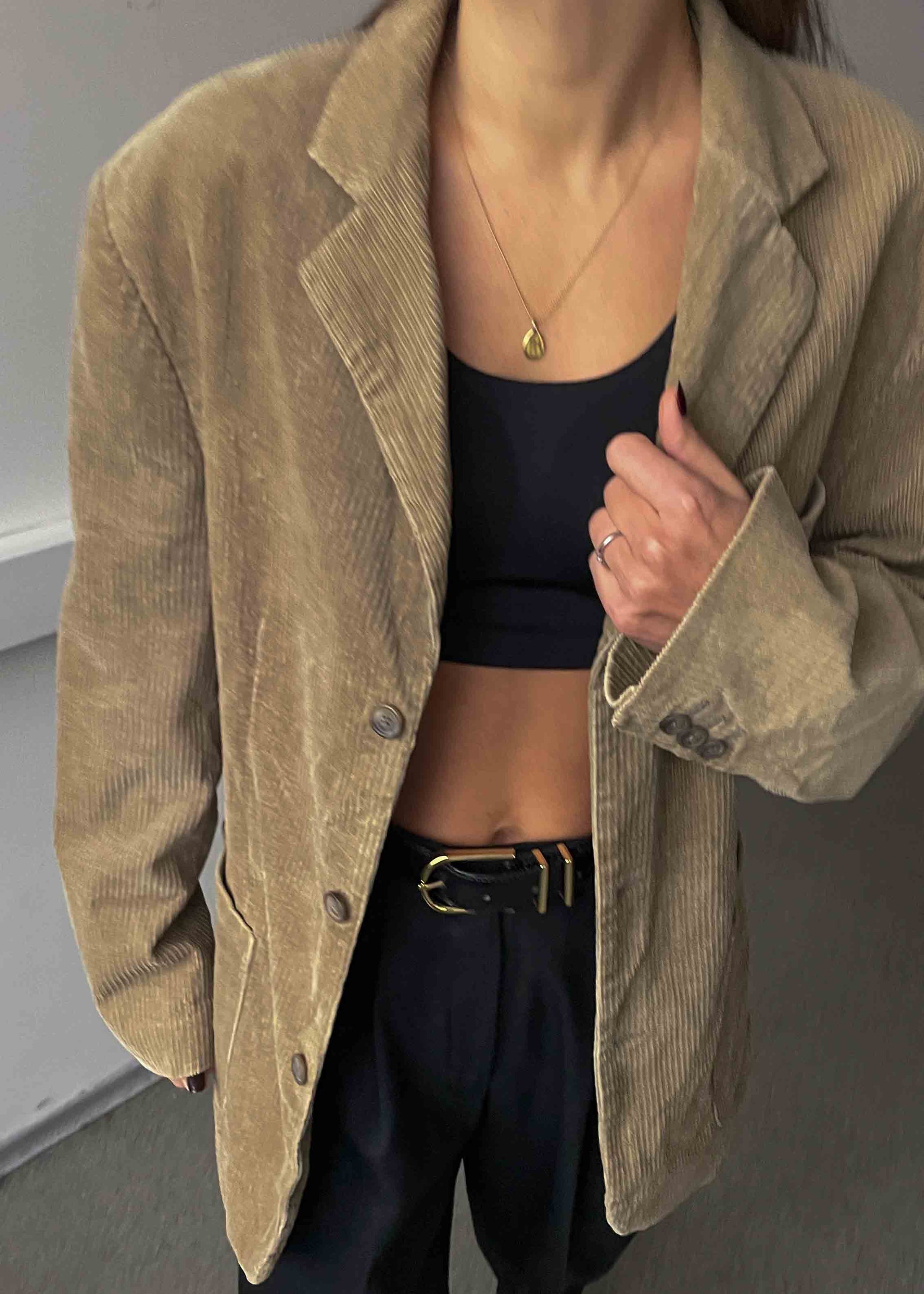 Vintage Beige Oversized Corduroy Blazer