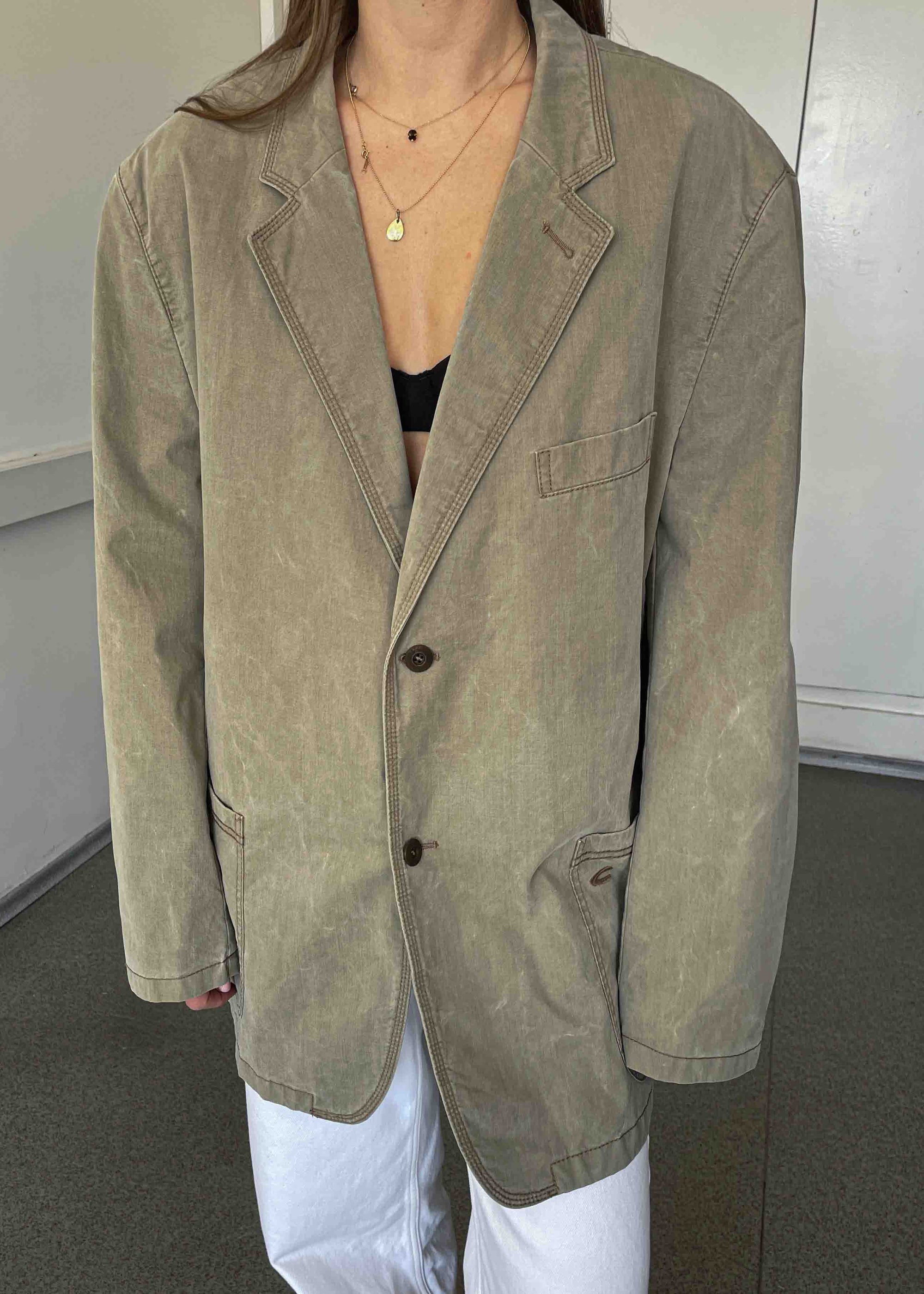 Vintage Light Khaki Oversized Cotton Blazer