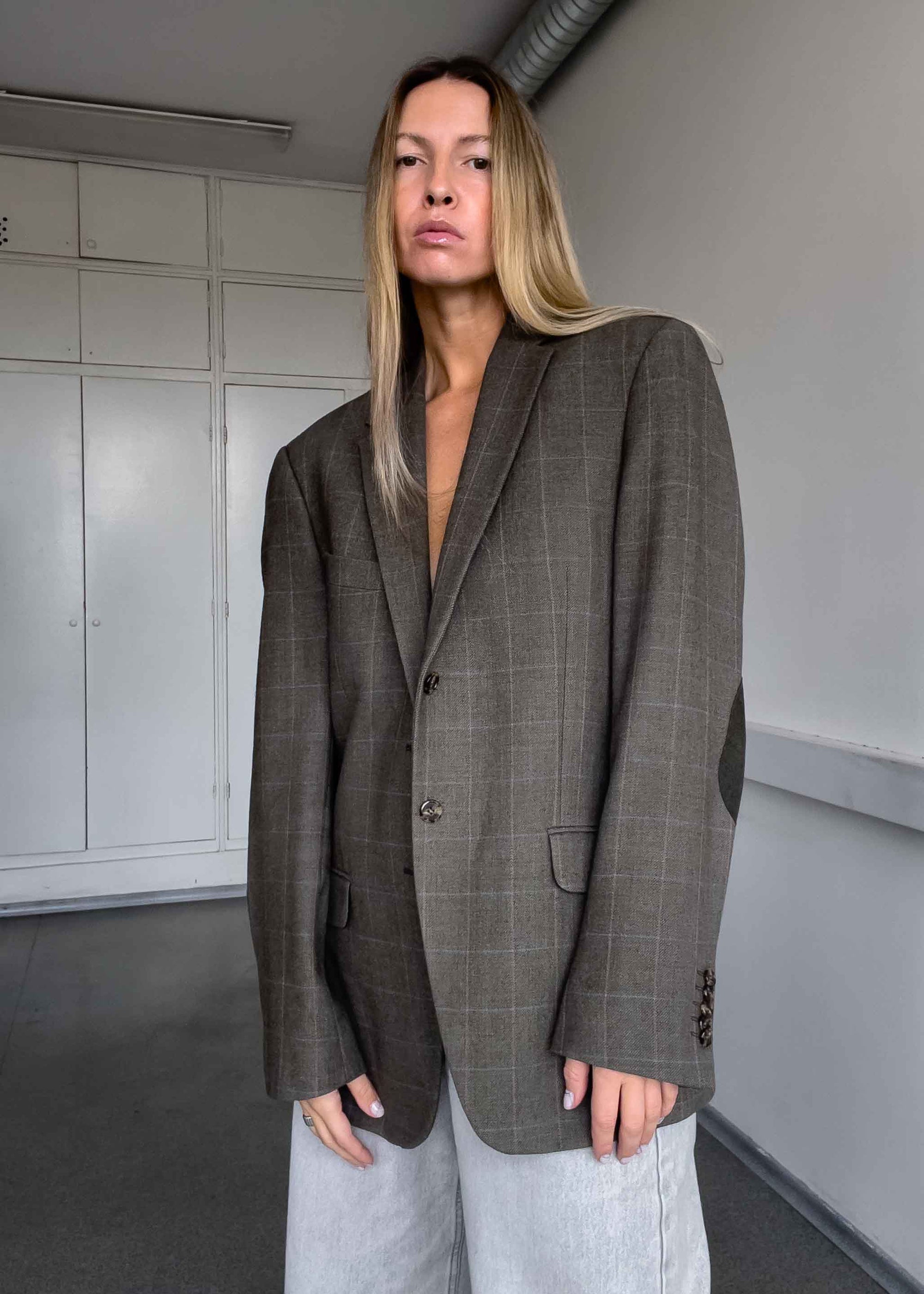 Vintage Green Checked Oversized Blazer