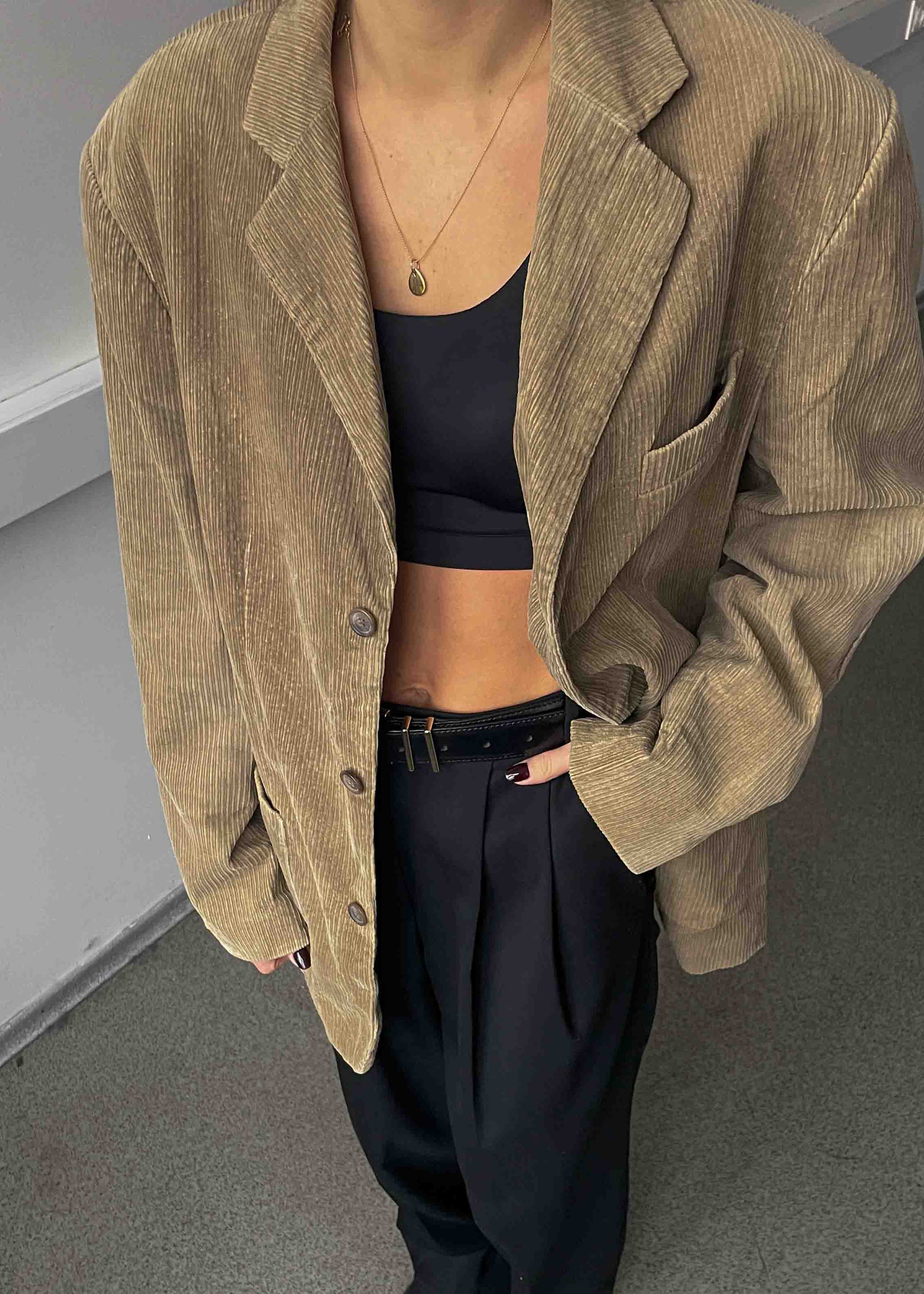 Vintage Beige Oversized Corduroy Blazer