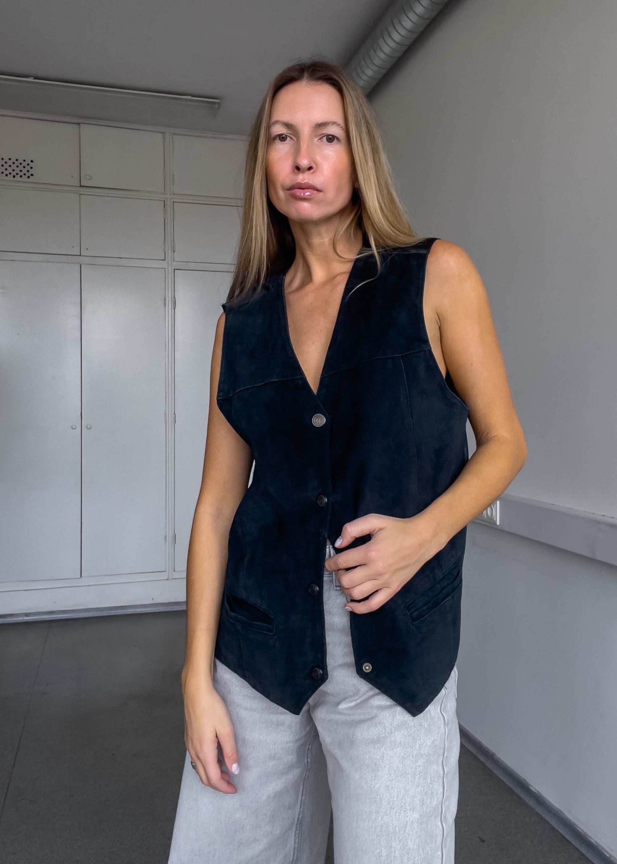 Vintage Black Oversized Suede Vest