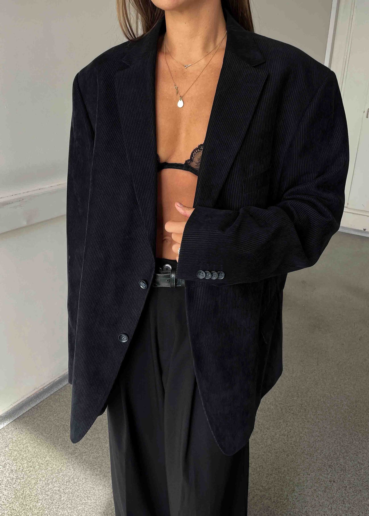 Vintage Faded Black Oversized Corduroy Blazer