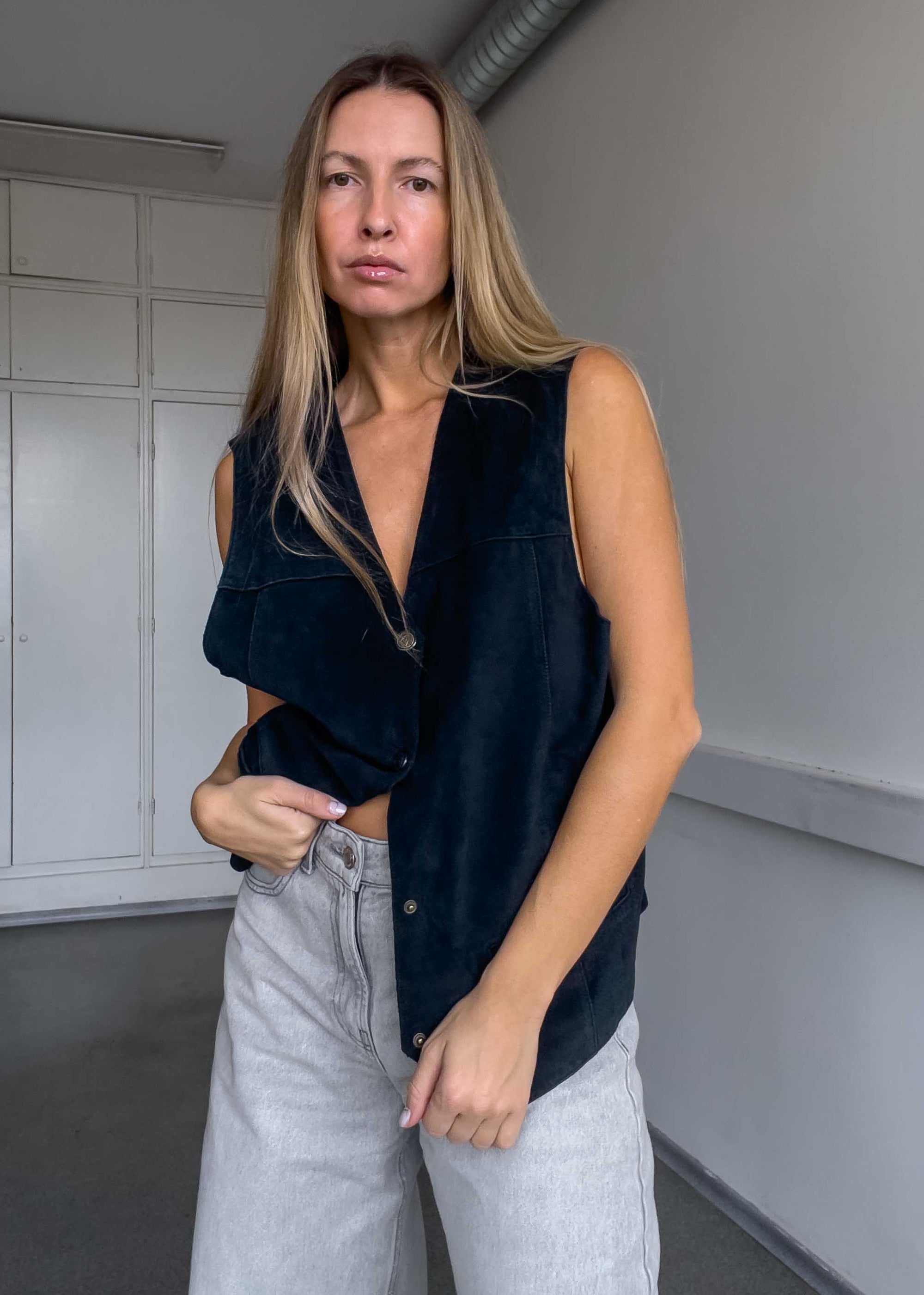 Vintage Black Oversized Suede Vest